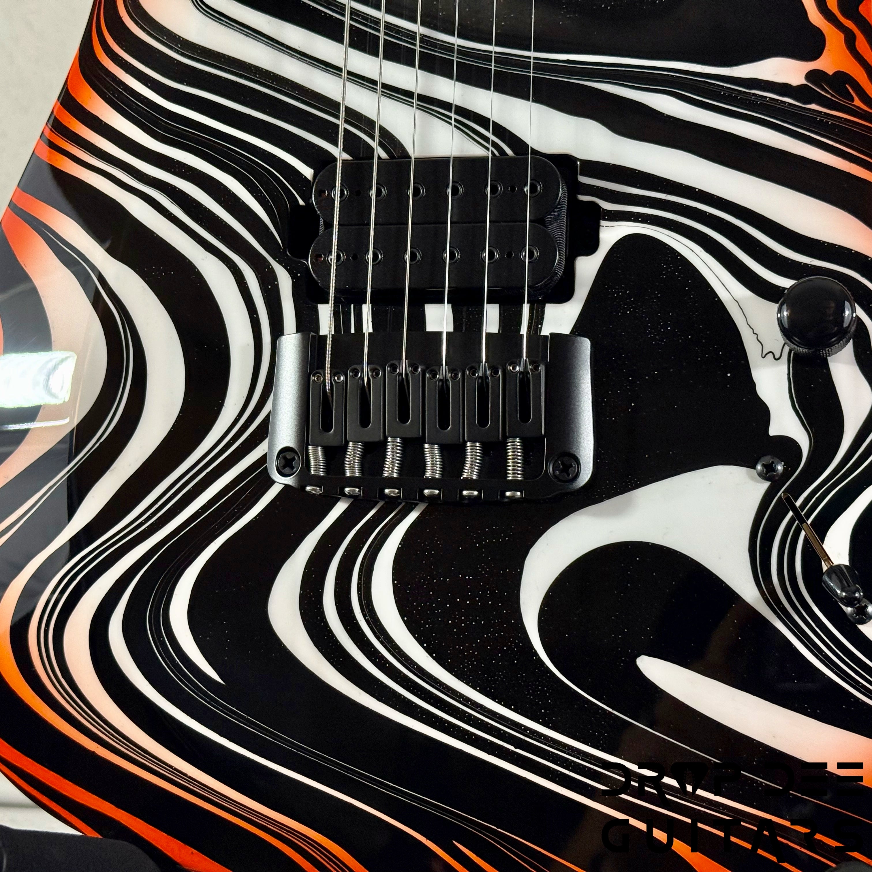 Schecter Custom Shop Sunset Extreme 6 Electric Guitar w/ Case - Black & White Swirl w/ Orange Burst