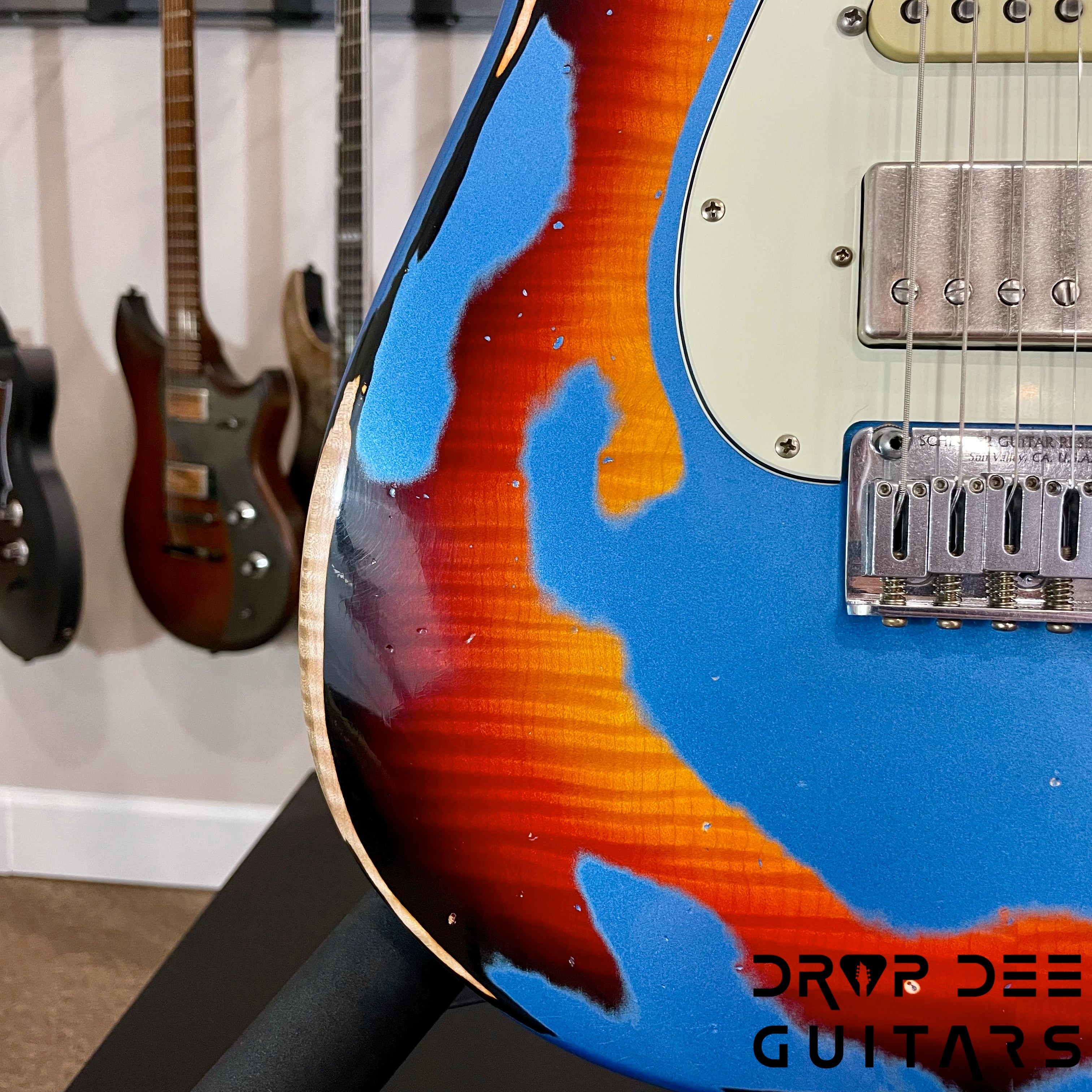 Schecter USA Custom Shop Nick Johnston Traditional Electric Guitar w/ Case - Lake Placid Blue over 3-Tone Sunburst (Heavy Relic)