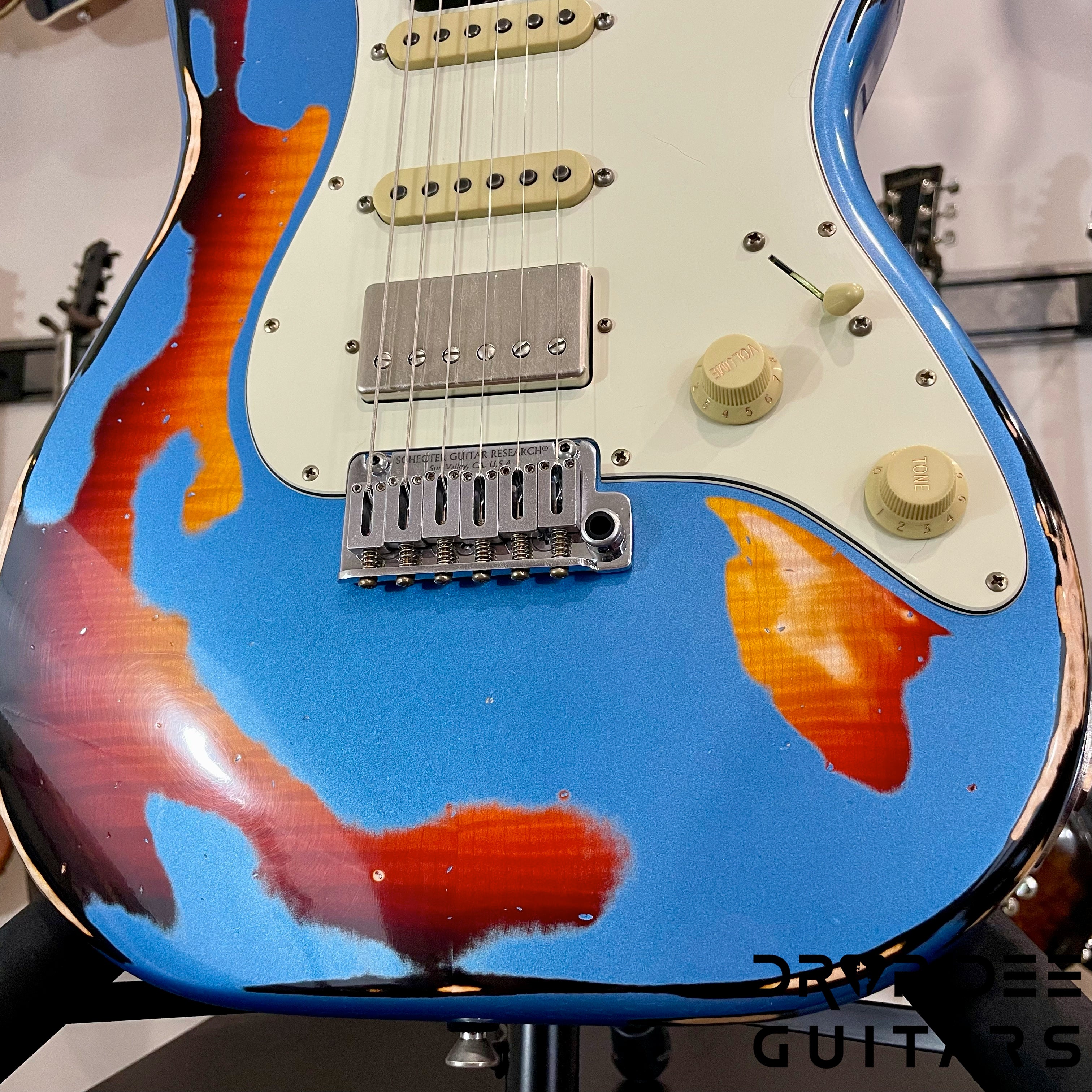 Schecter USA Custom Shop Nick Johnston Traditional Electric Guitar w/ Case - Lake Placid Blue over 3-Tone Sunburst (Heavy Relic)