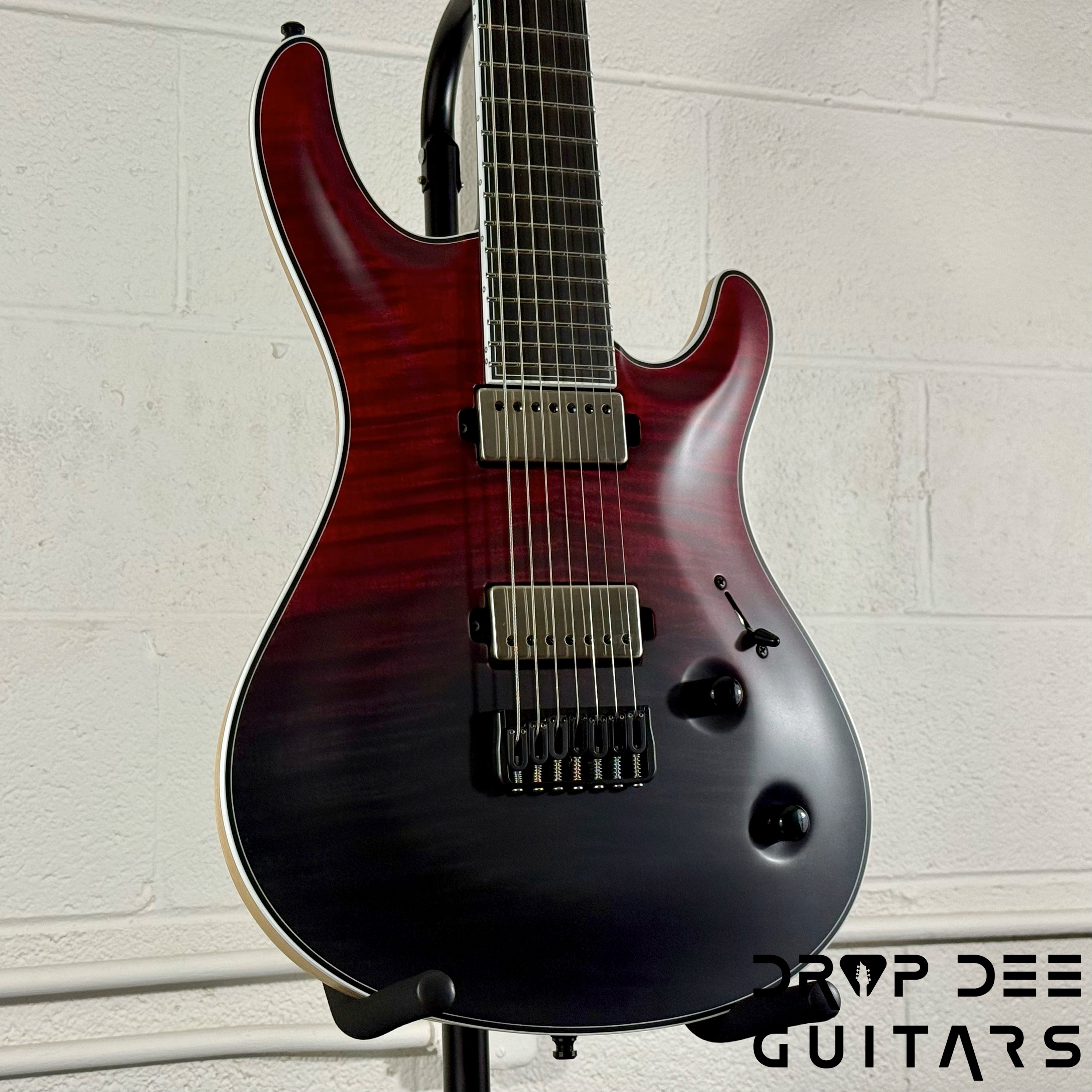 Mayones Regius Core 7 B27 Baritone 7-String Electric Guitar w/ Case - Custom Red to Black Horizon