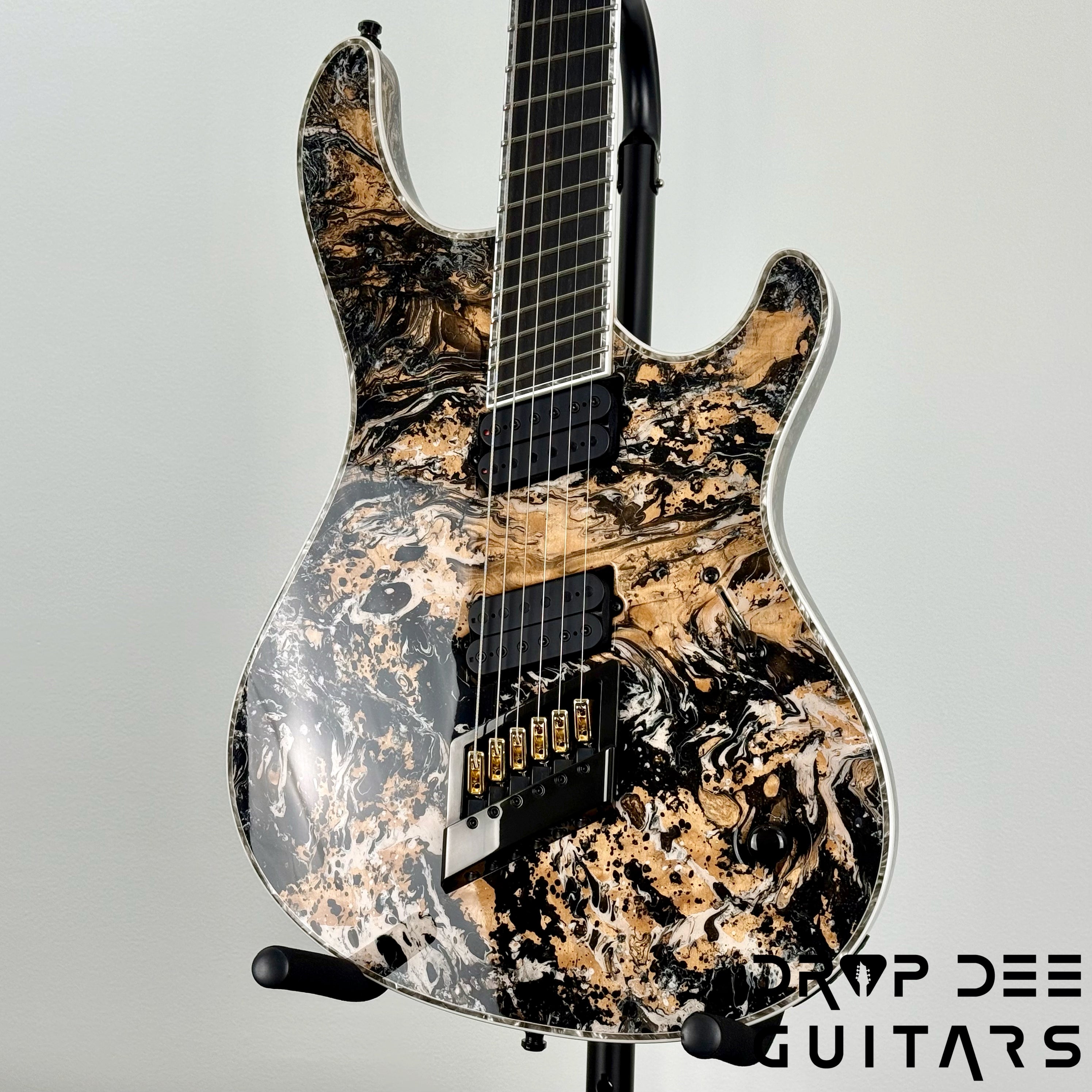 Mayones Regius 4Ever VF 6 Multiscale Evertune Electric Guitar w/ Case - Black Gold Mercury Swirl