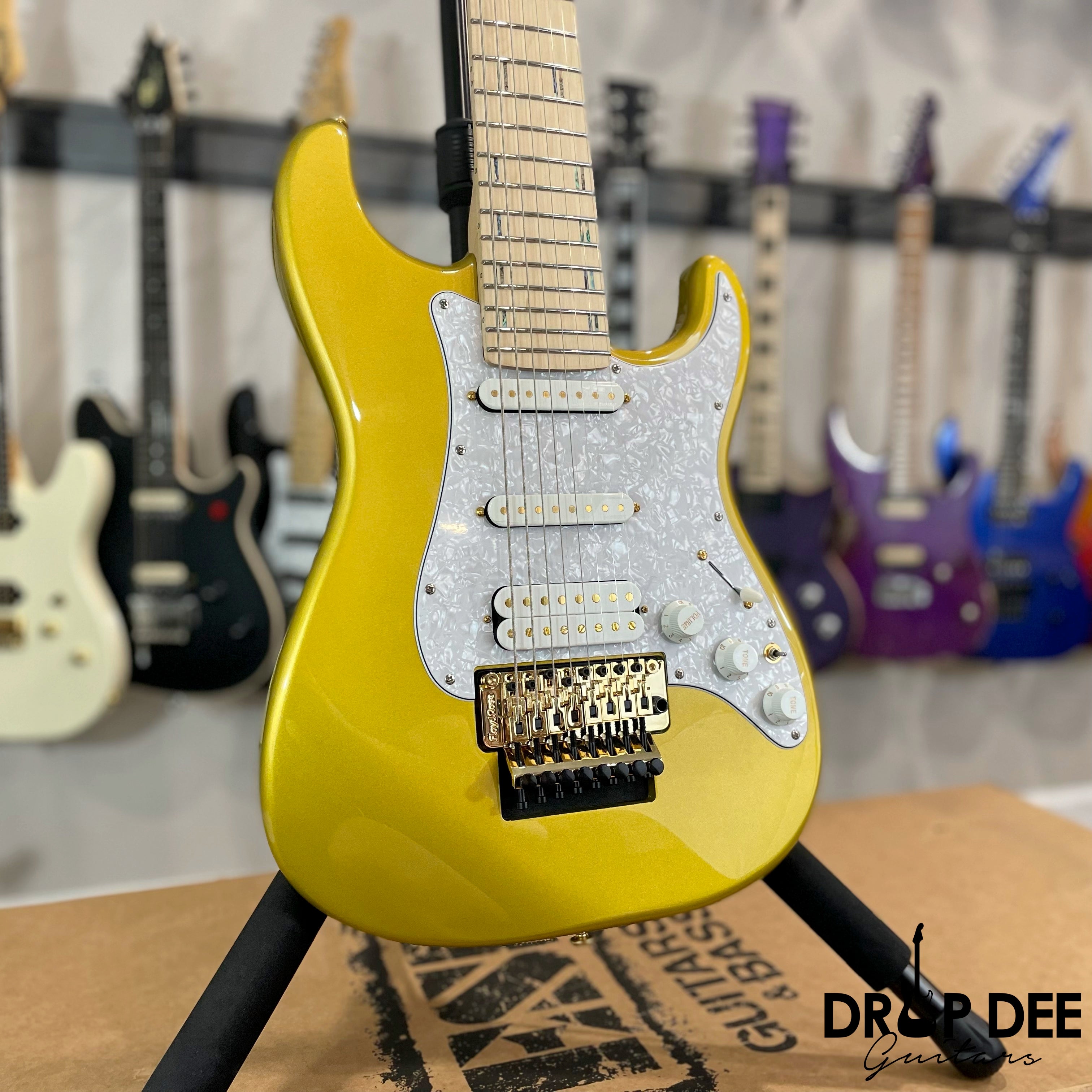 ESP LTD Javier Reyes Signature JRV-8 Baritone 8-String Electric Guitar w/ Case - Metallic Gold