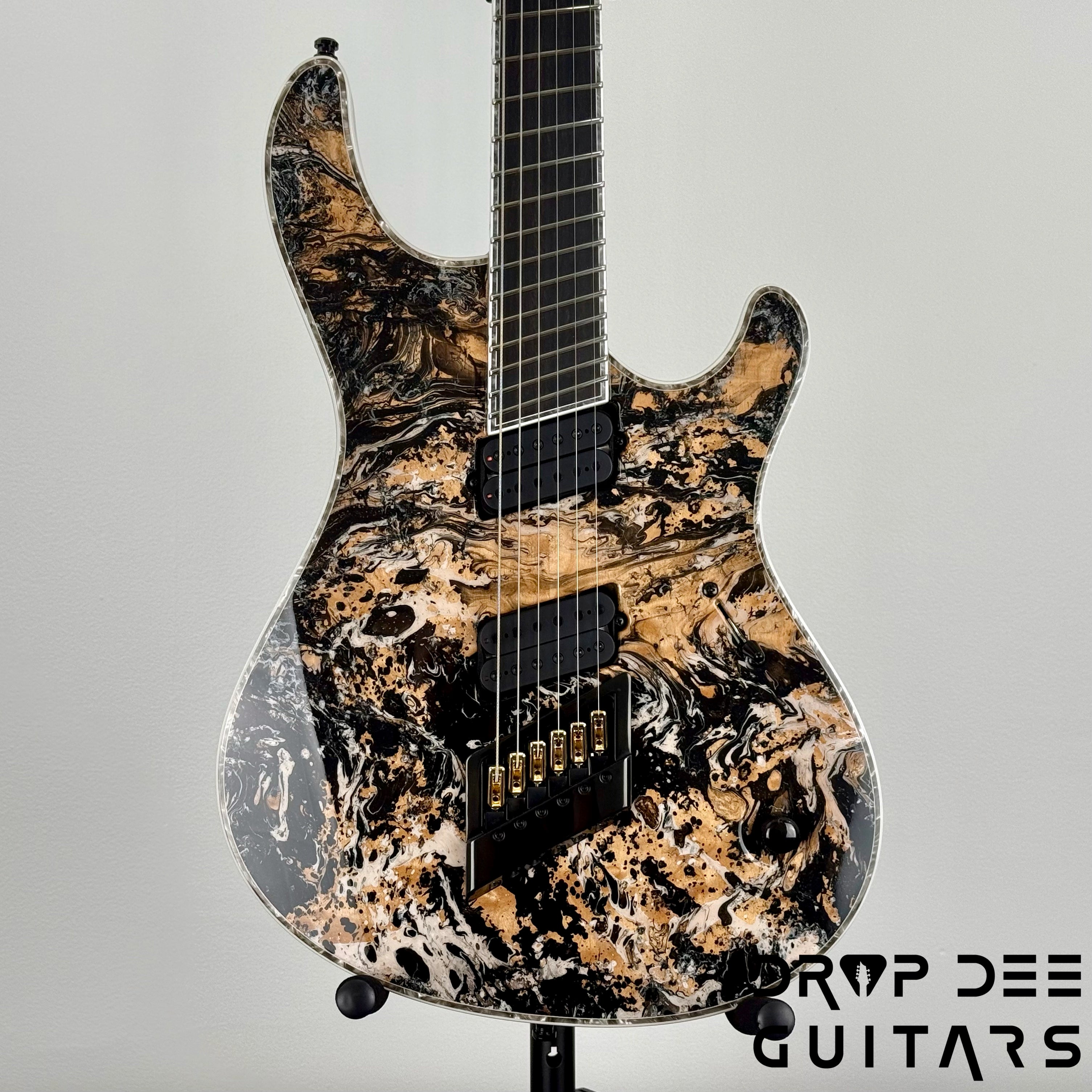 Mayones Regius 4Ever VF 6 Multiscale Evertune Electric Guitar w/ Case - Black Gold Mercury Swirl