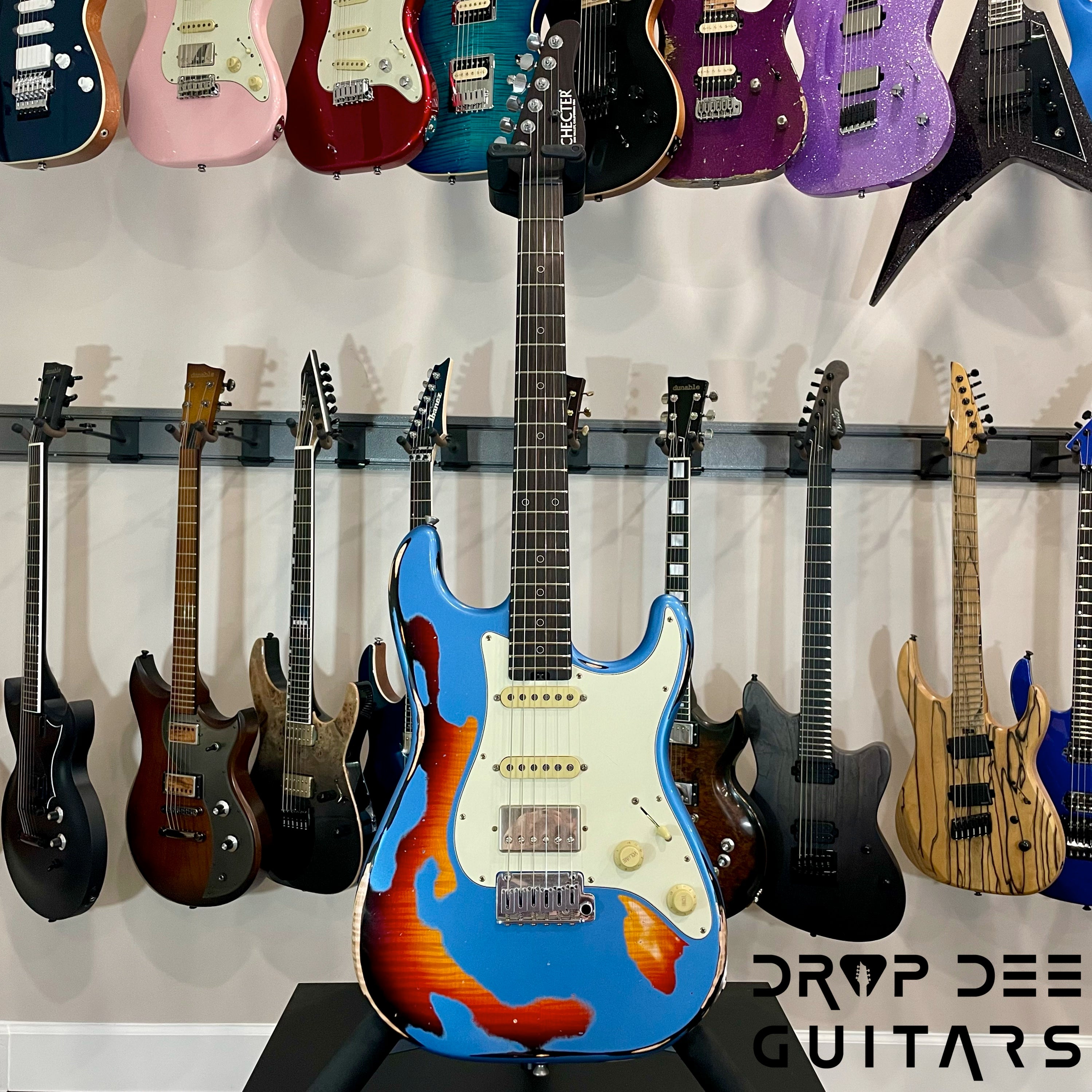 Schecter USA Custom Shop Nick Johnston Traditional Electric Guitar w/ Case - Lake Placid Blue over 3-Tone Sunburst (Heavy Relic)