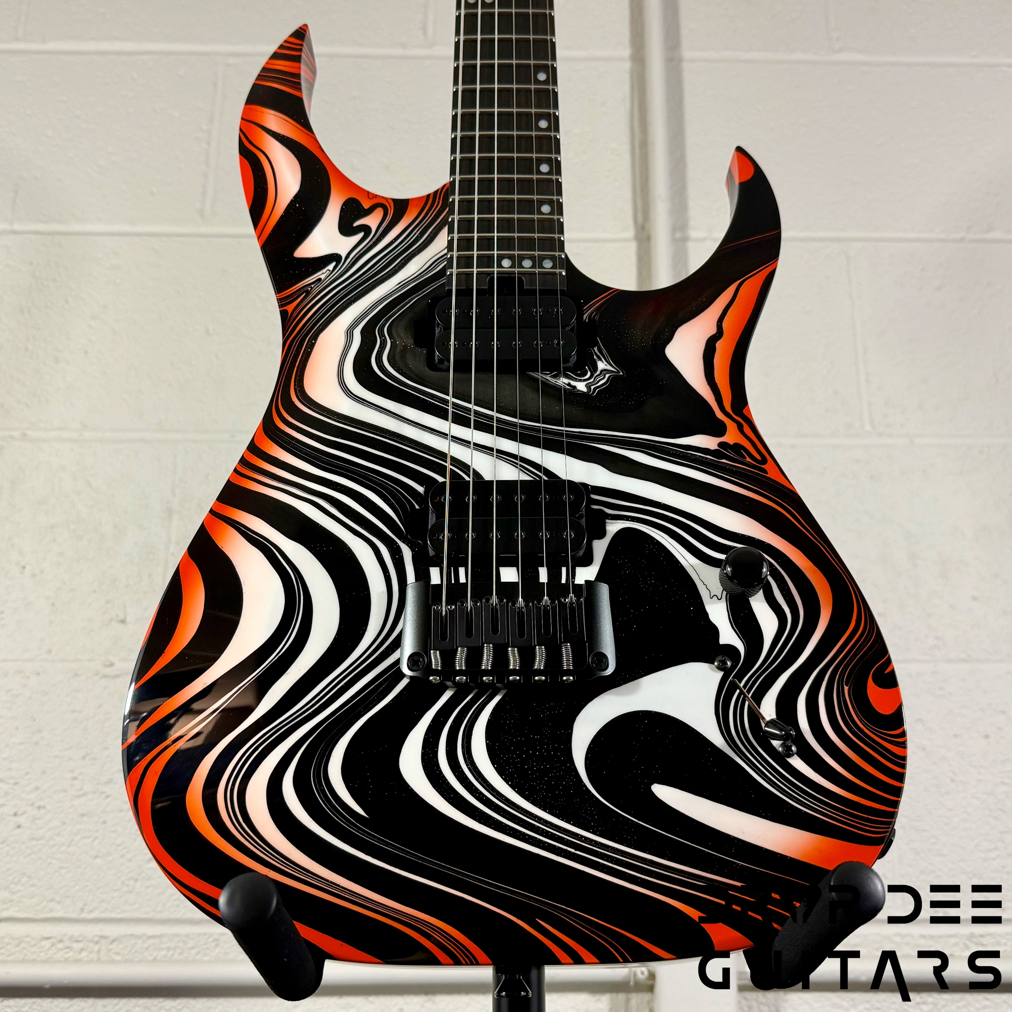 Schecter Custom Shop Sunset Extreme 6 Electric Guitar w/ Case - Black & White Swirl w/ Orange Burst