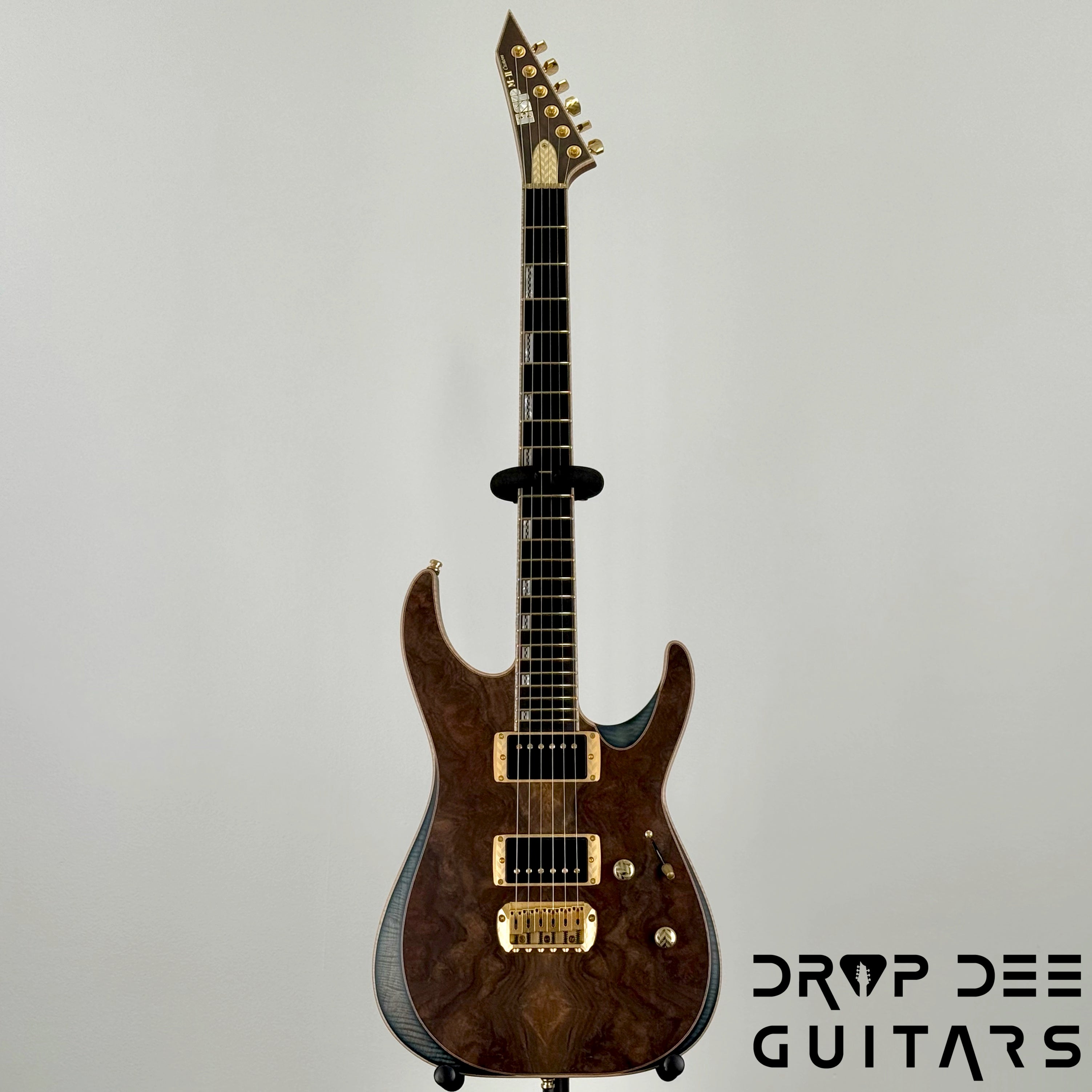 ESP Exhibition Limited M-II CTM NT Electric Guitar w/ Case - Natural w/ Dark Blue Burst