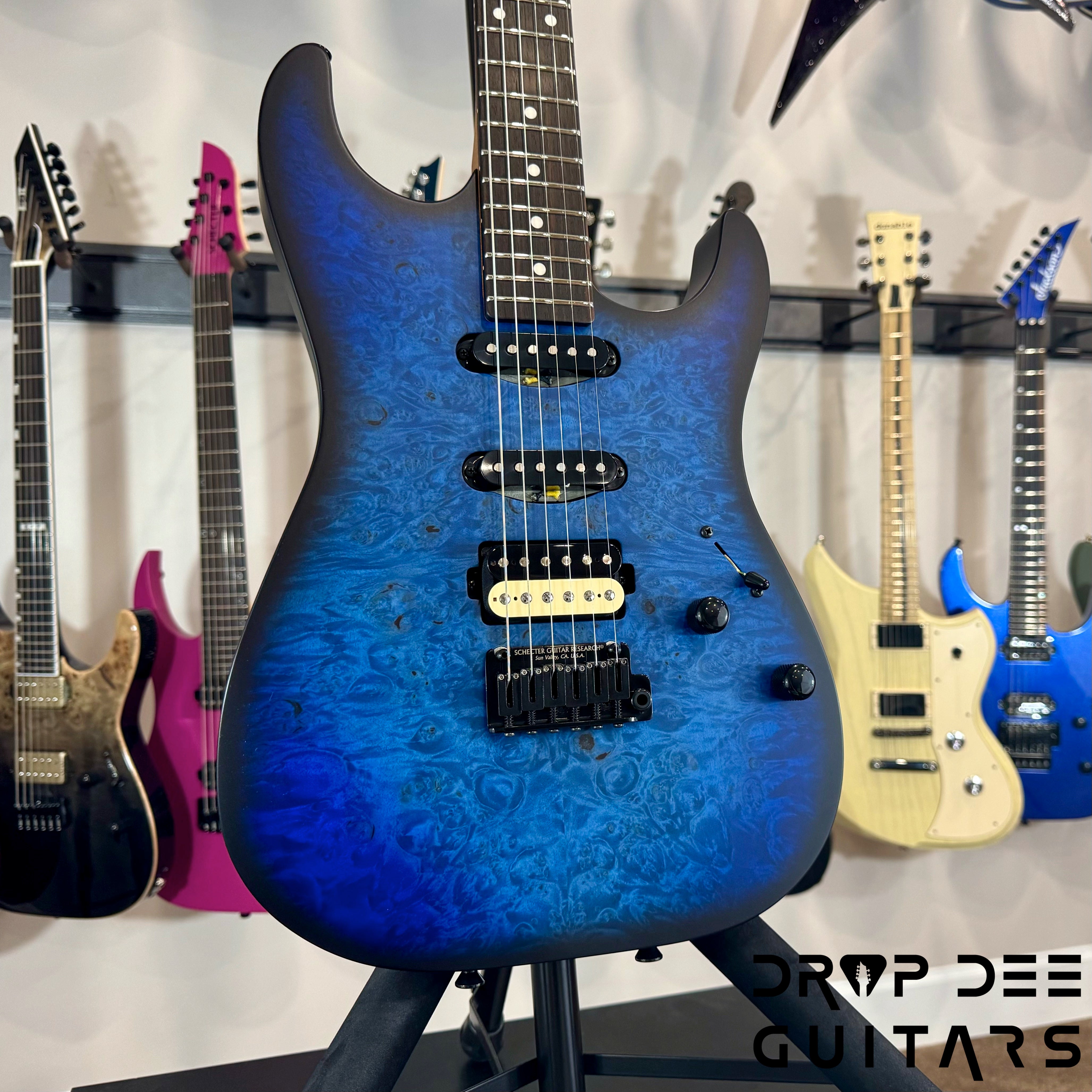 Schecter USA Custom Shop Sunset Custom-II HSS Electric Guitar w/ Case - Ocean Blue Burst Satin