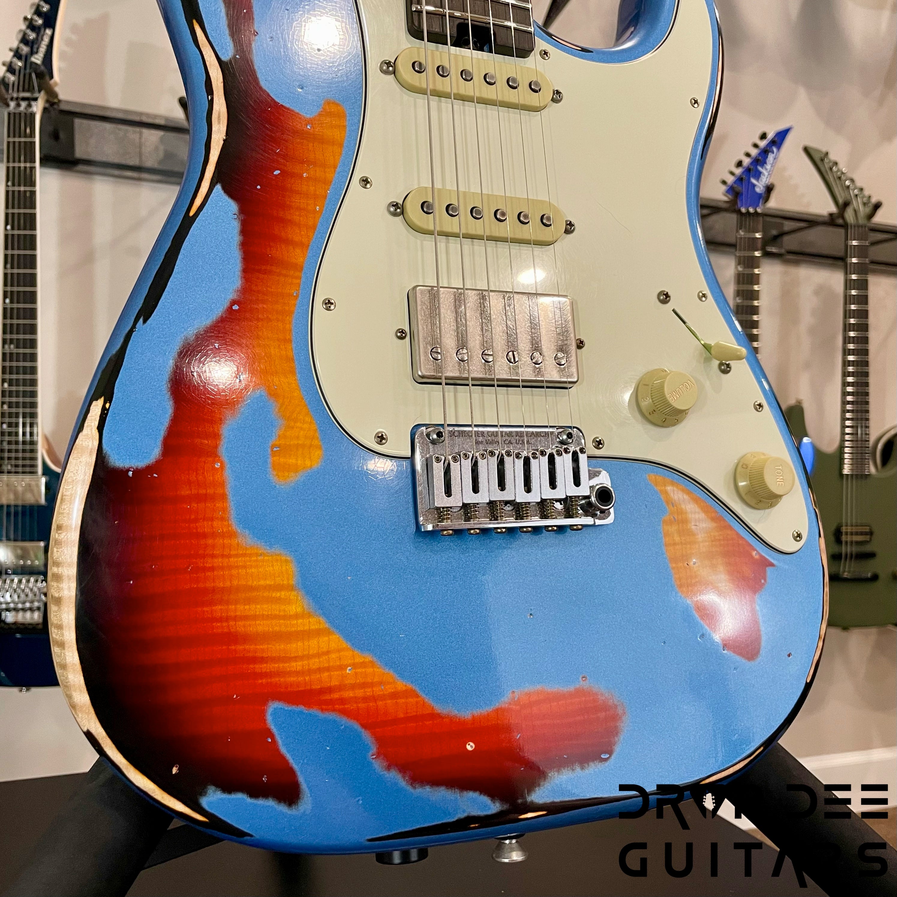 Schecter USA Custom Shop Nick Johnston Traditional Electric Guitar w/ Case - Lake Placid Blue over 3-Tone Sunburst (Heavy Relic)