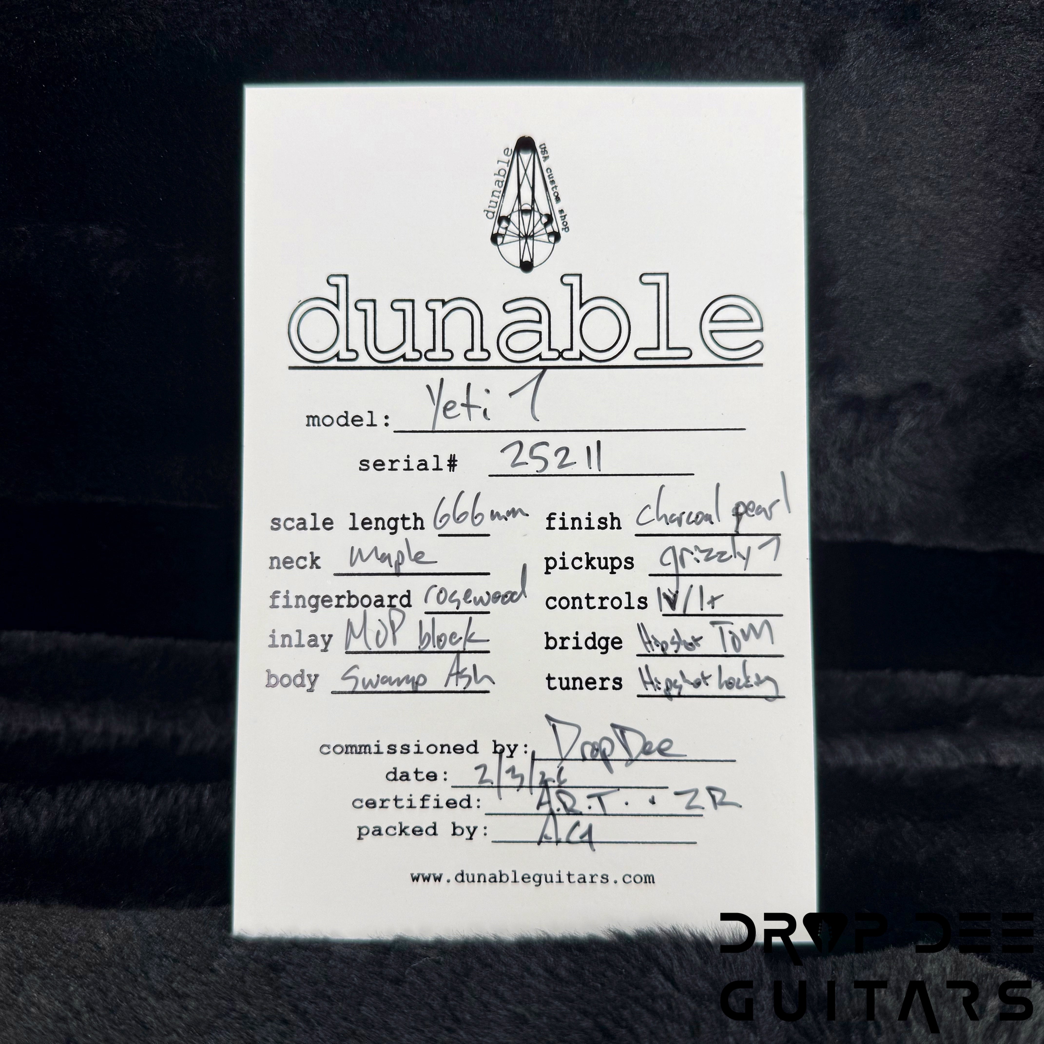 Dunable USA Custom Shop Yeti 7 7-String Electric Guitar w/ Case - Charcoal Pearl