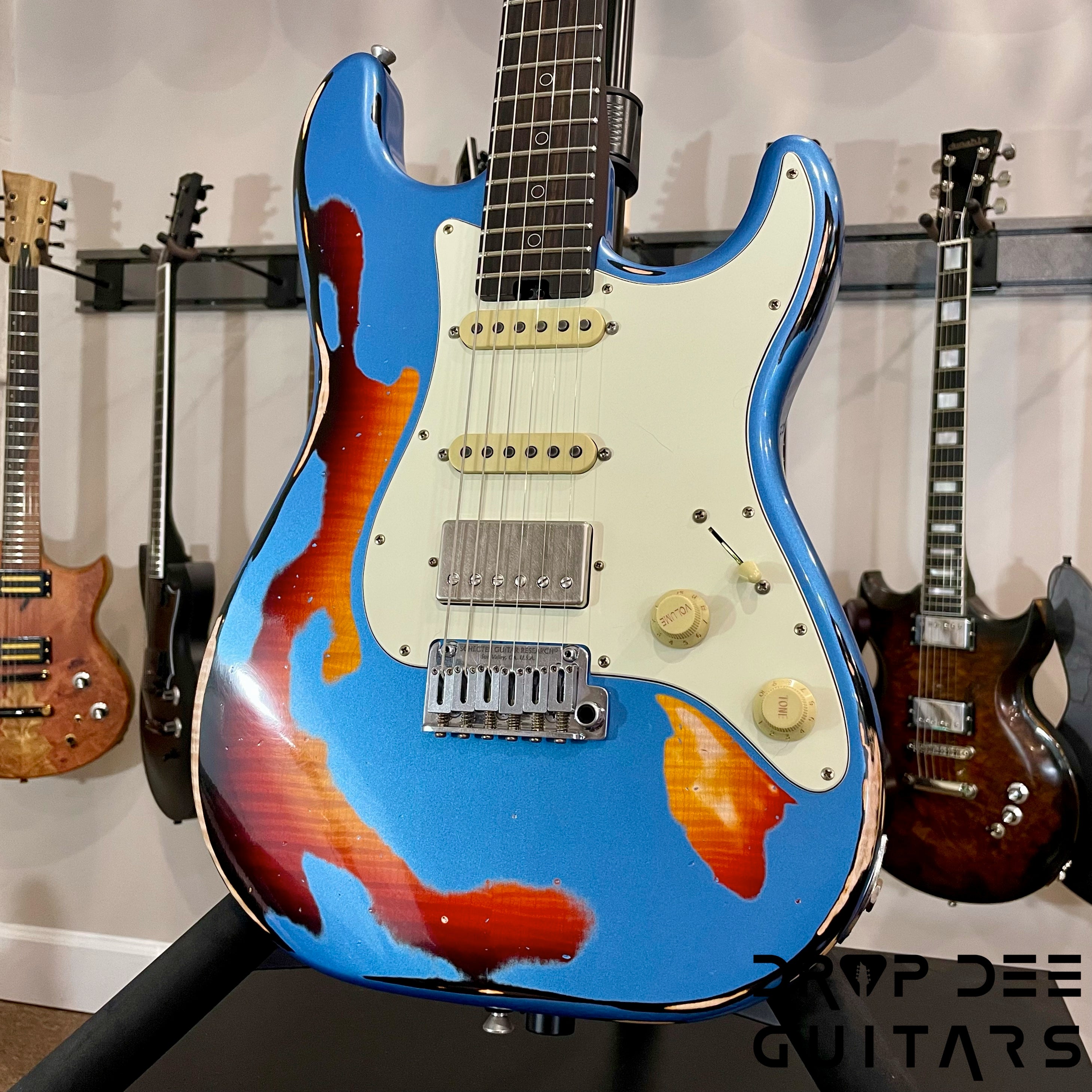 Schecter USA Custom Shop Nick Johnston Traditional Electric Guitar w/ Case - Lake Placid Blue over 3-Tone Sunburst (Heavy Relic)