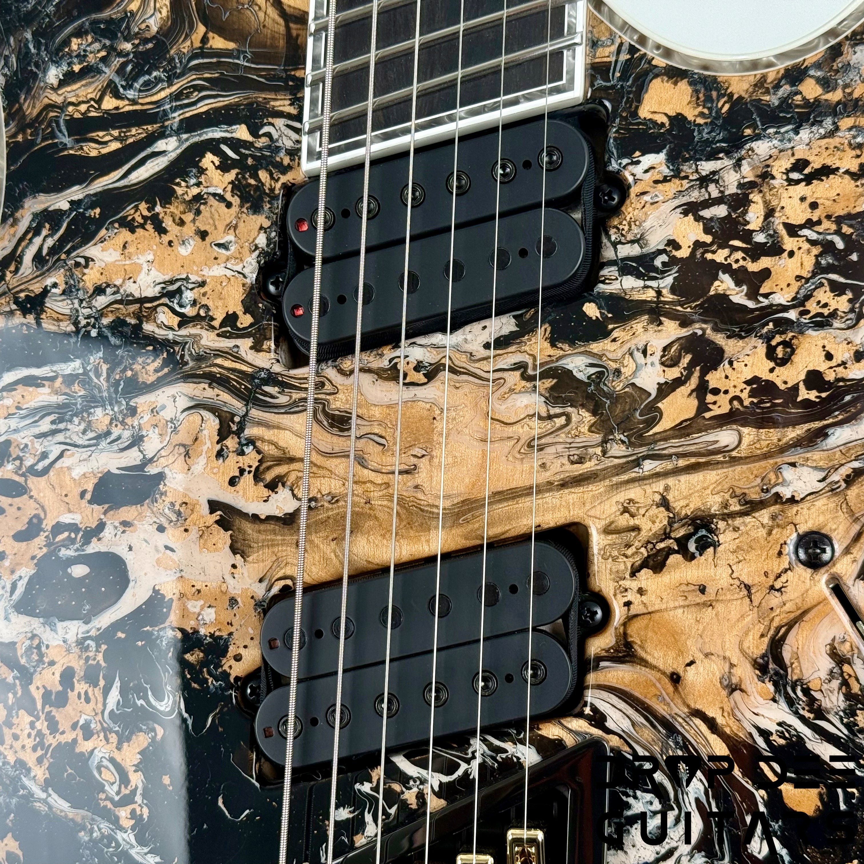 Mayones Regius 4Ever VF 6 Multiscale Evertune Electric Guitar w/ Case - Black Gold Mercury Swirl