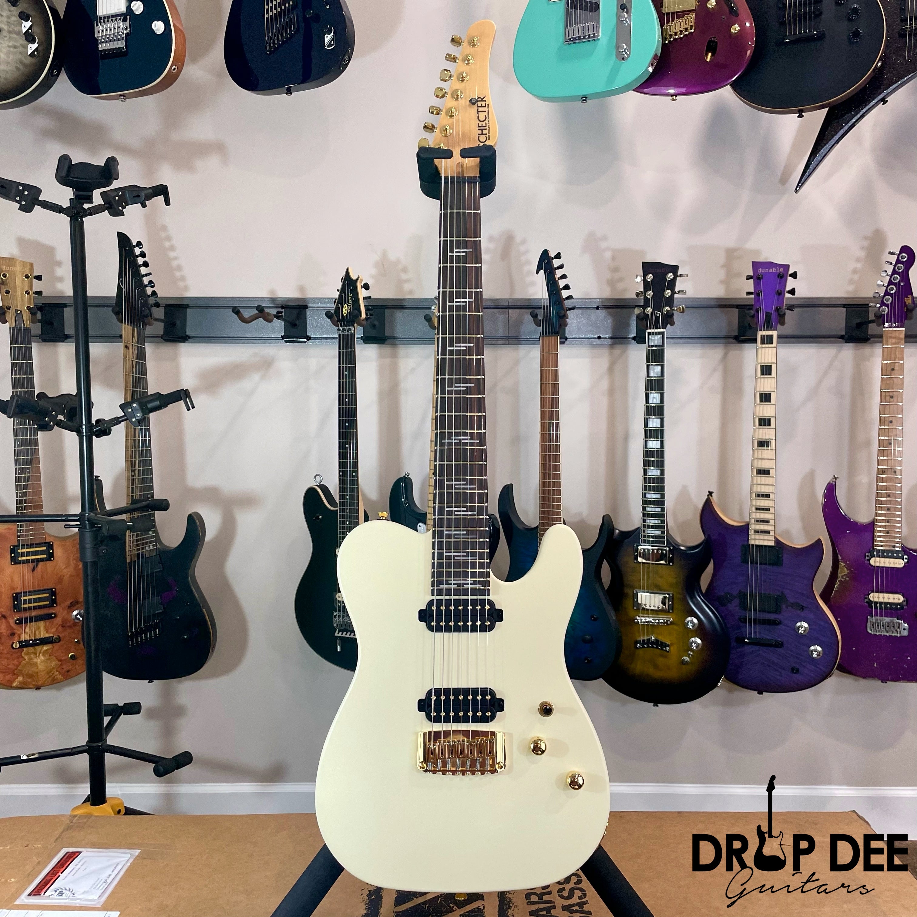 Schecter USA Custom Shop PT-7 7-String Electric Guitar w/ Case - Vintage White Satin