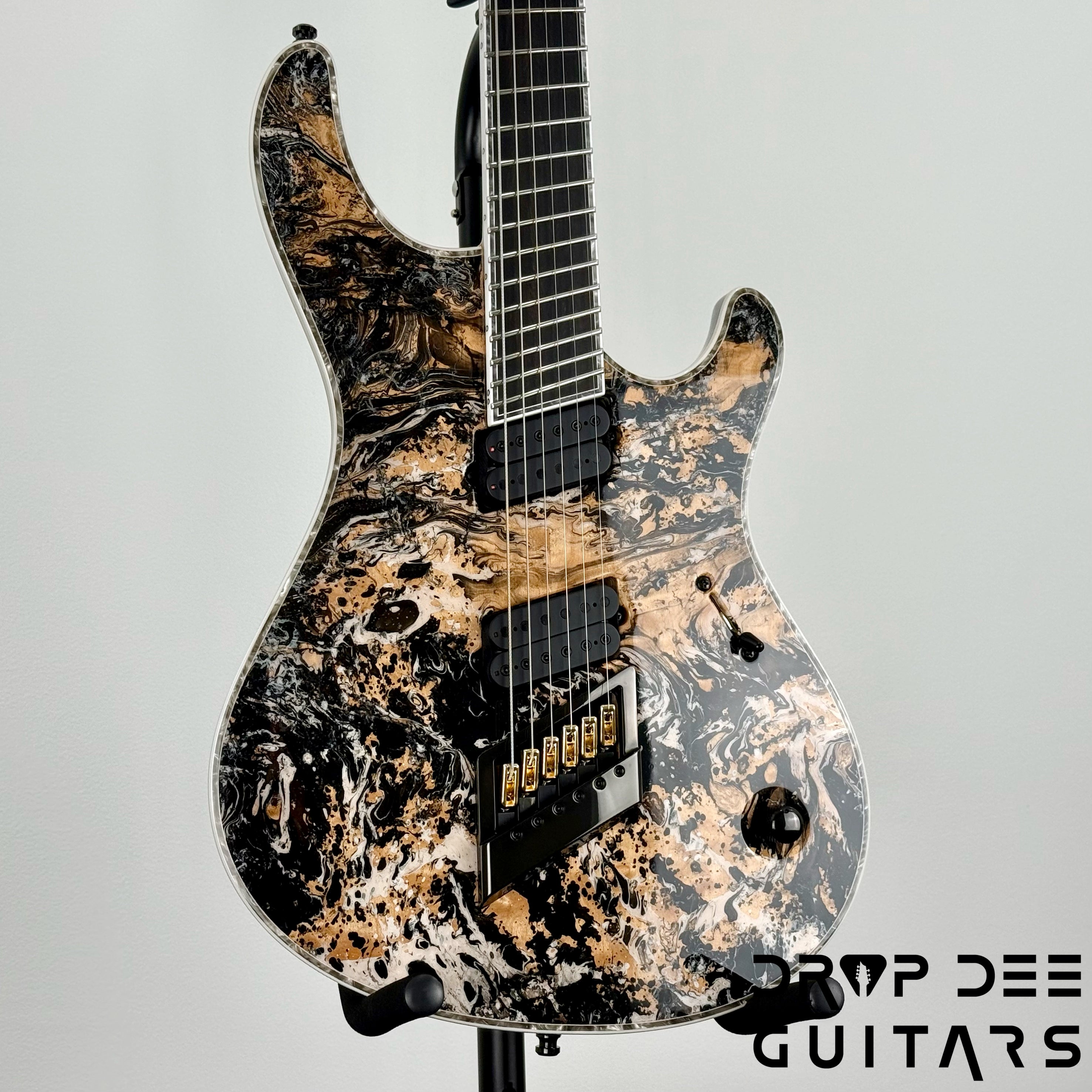 Mayones Regius 4Ever VF 6 Multiscale Evertune Electric Guitar w/ Case - Black Gold Mercury Swirl