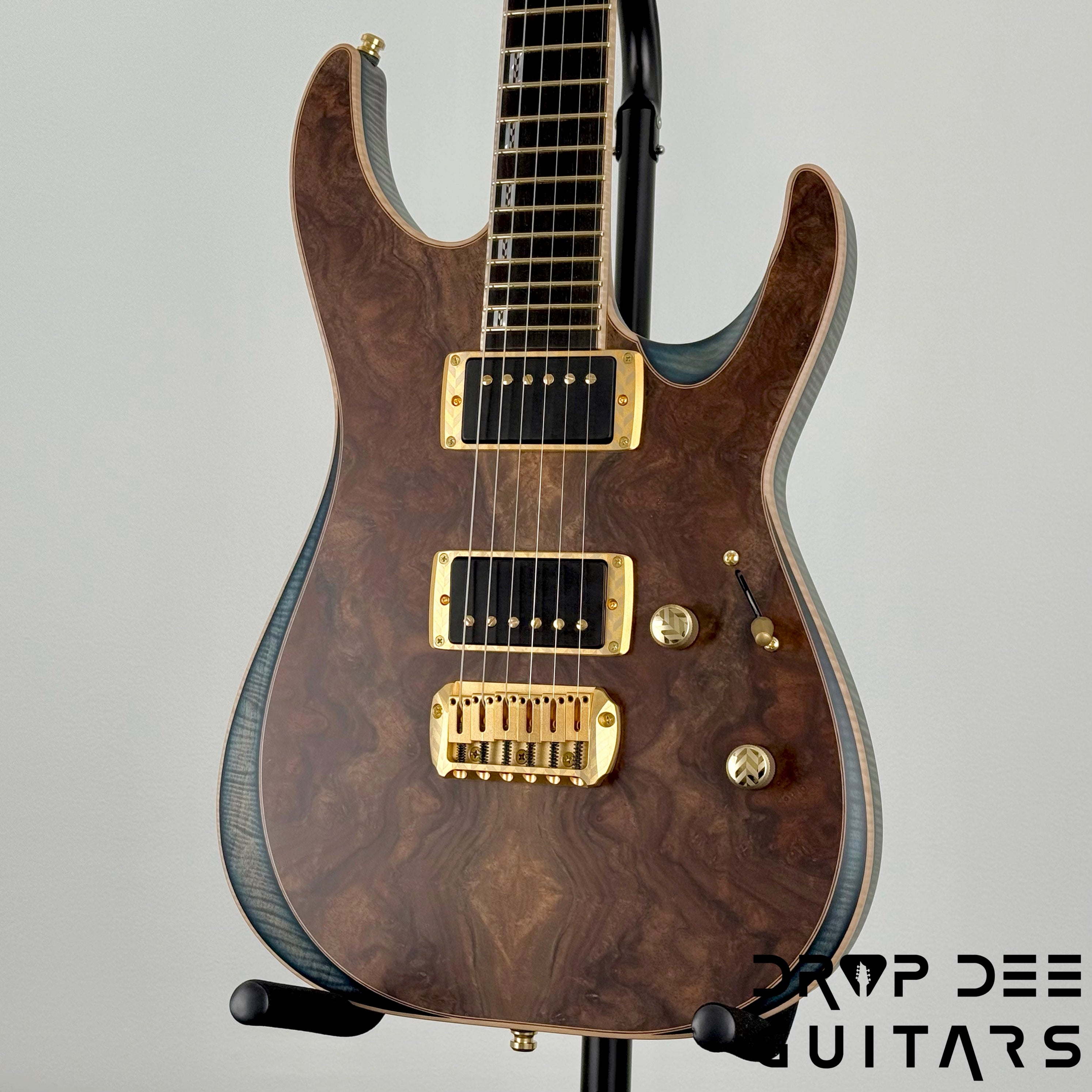 ESP Exhibition Limited M-II CTM NT Electric Guitar w/ Case - Natural w/ Dark Blue Burst