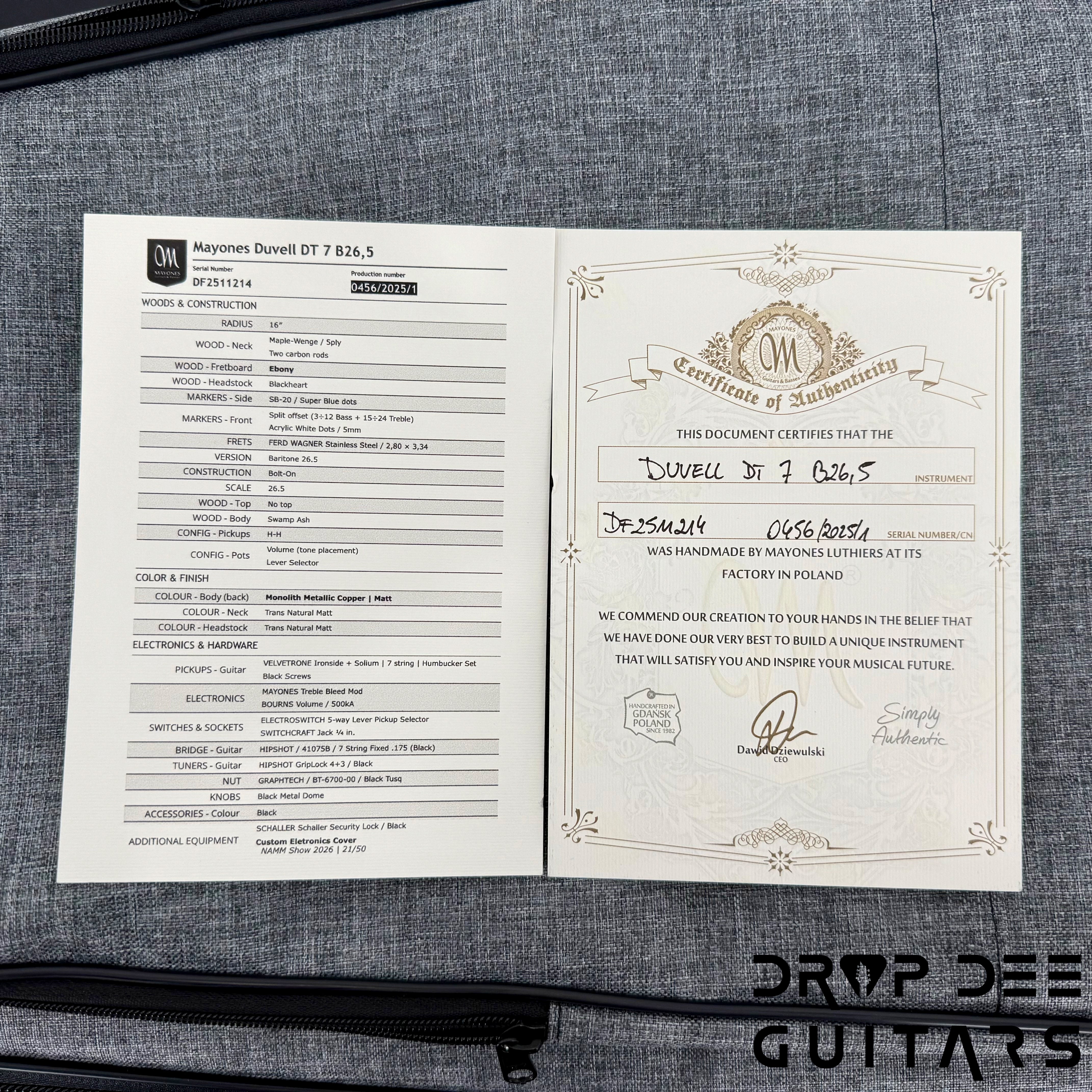 Mayones Duvell DT 7 7-String Baritone Electric Guitar w/ Case - Monolith Metallic Copper