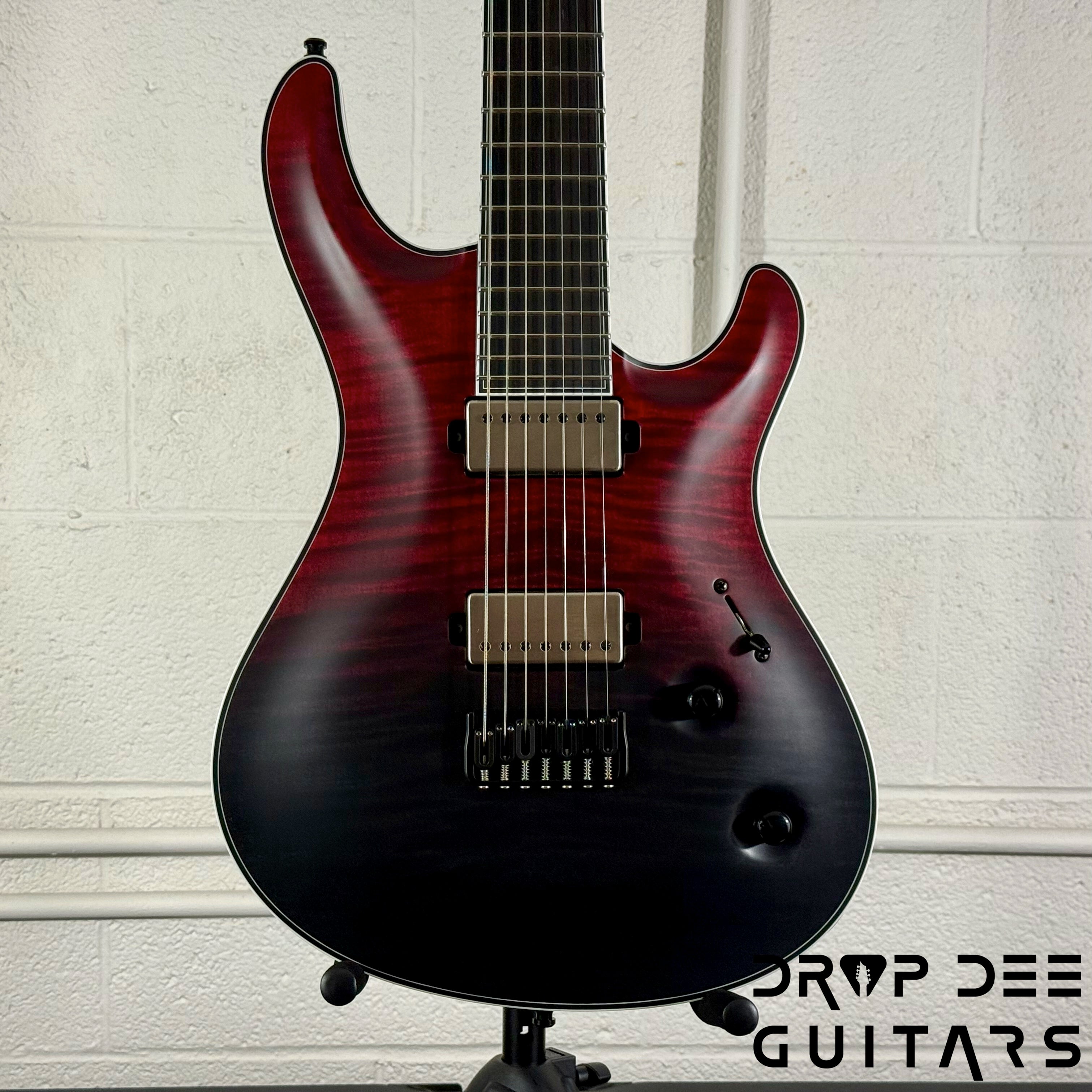 Mayones Regius Core 7 B27 Baritone 7-String Electric Guitar w/ Case - Custom Red to Black Horizon