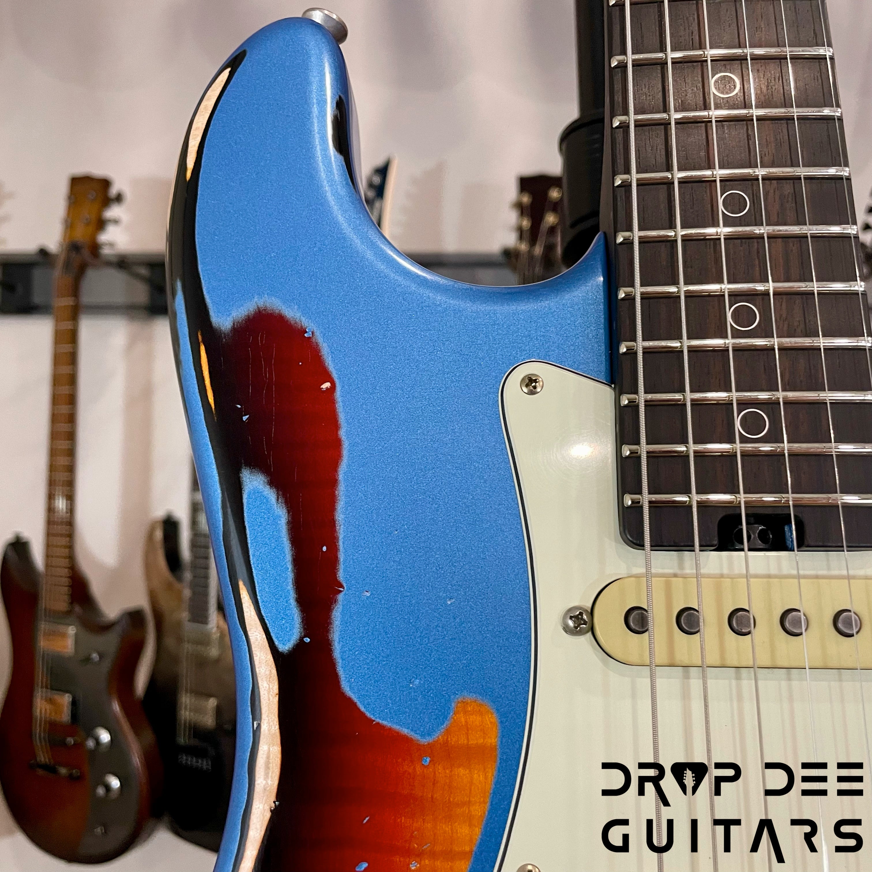 Schecter USA Custom Shop Nick Johnston Traditional Electric Guitar w/ Case - Lake Placid Blue over 3-Tone Sunburst (Heavy Relic)