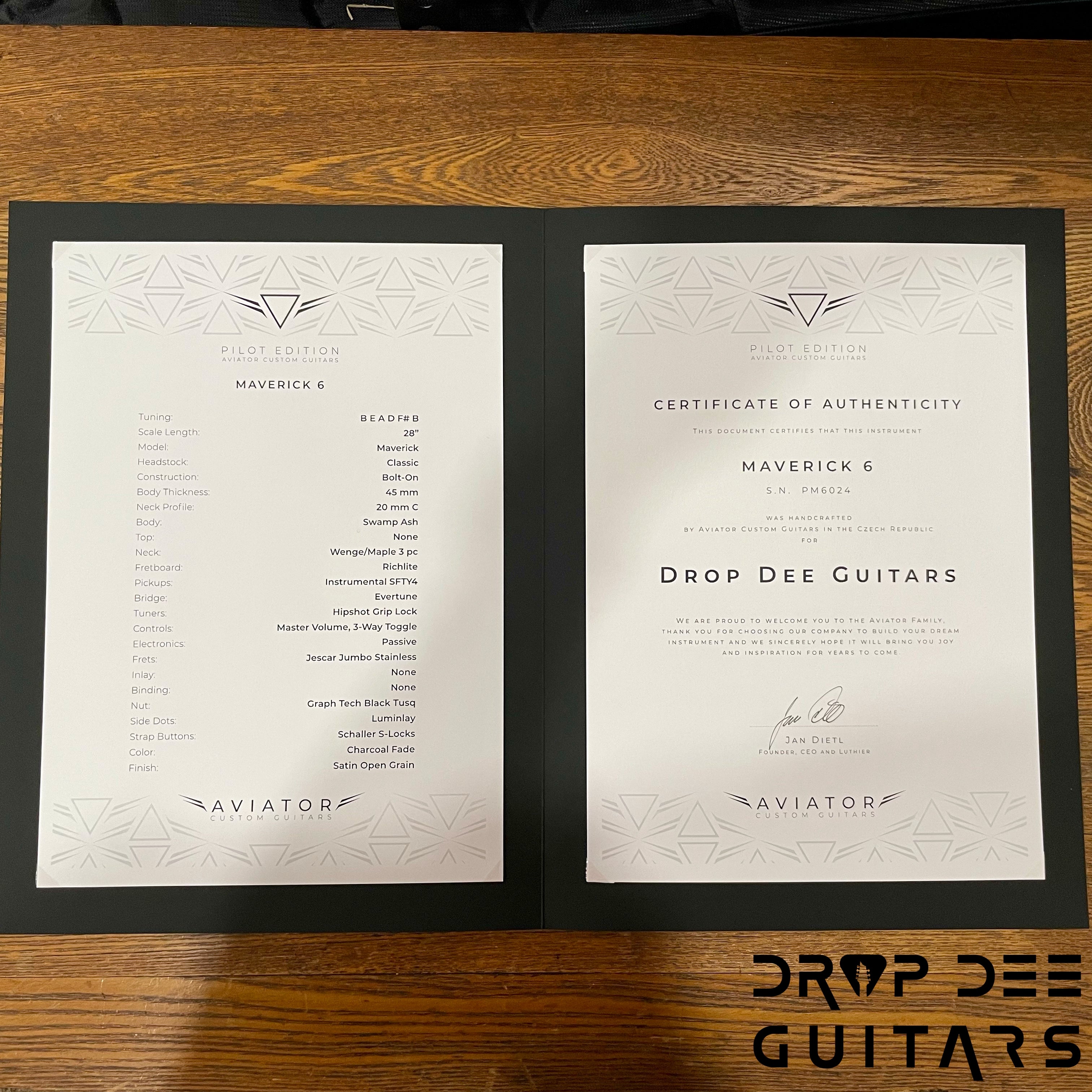 Aviator Maverick 6 Baritone Evertune Pilot Edition Electric Guitar w/ Case