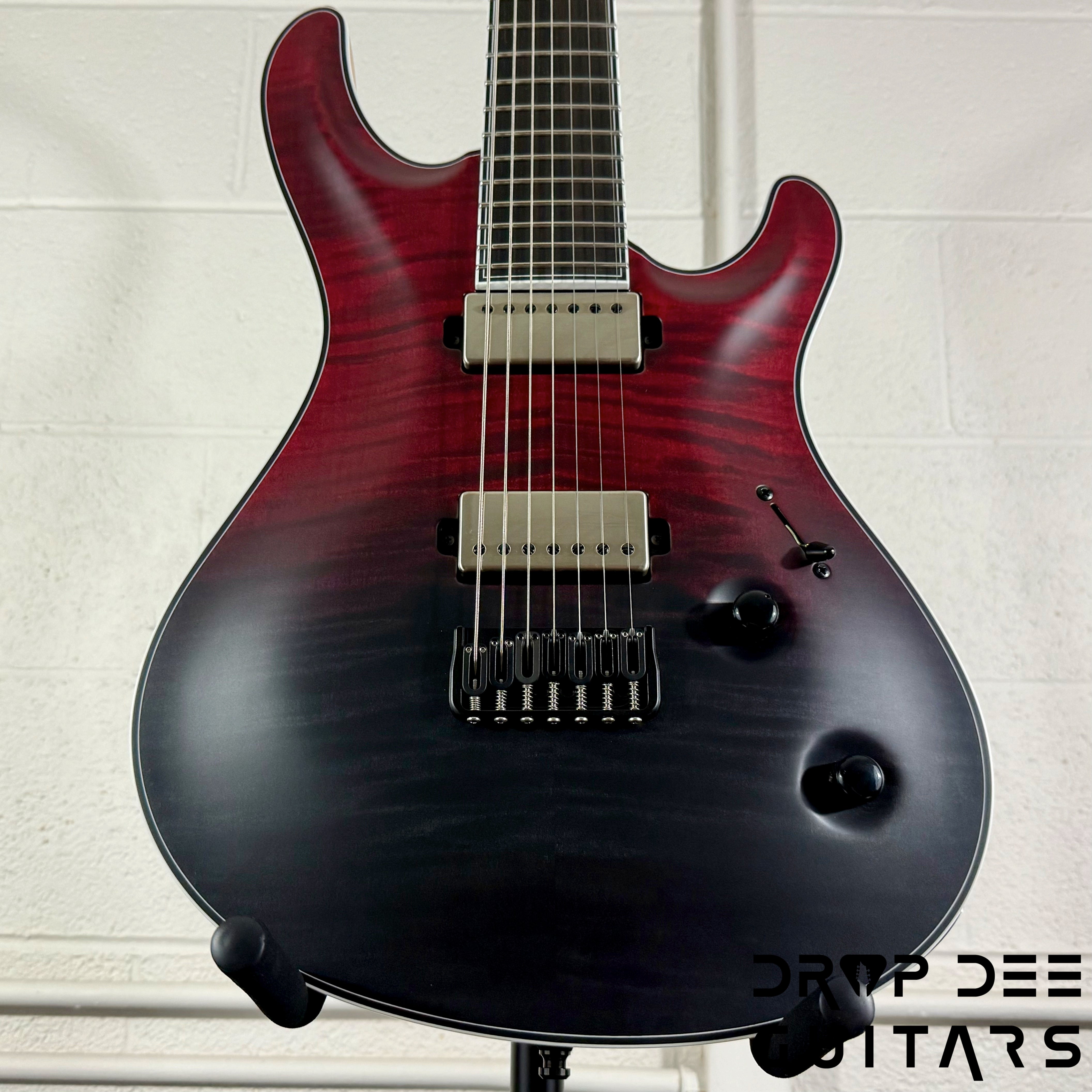 Mayones Regius Core 7 B27 Baritone 7-String Electric Guitar w/ Case - Custom Red to Black Horizon