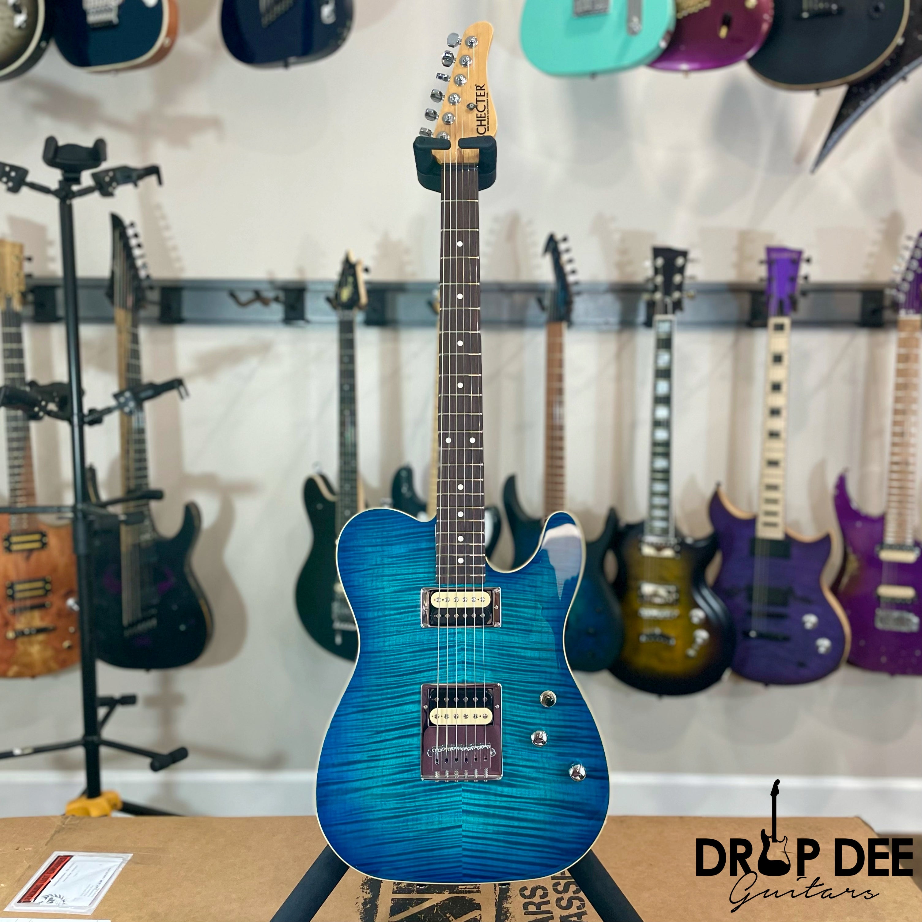 Schecter USA Custom Shop PT Custom Electric Guitar w/ Case - Trans Sky Blue