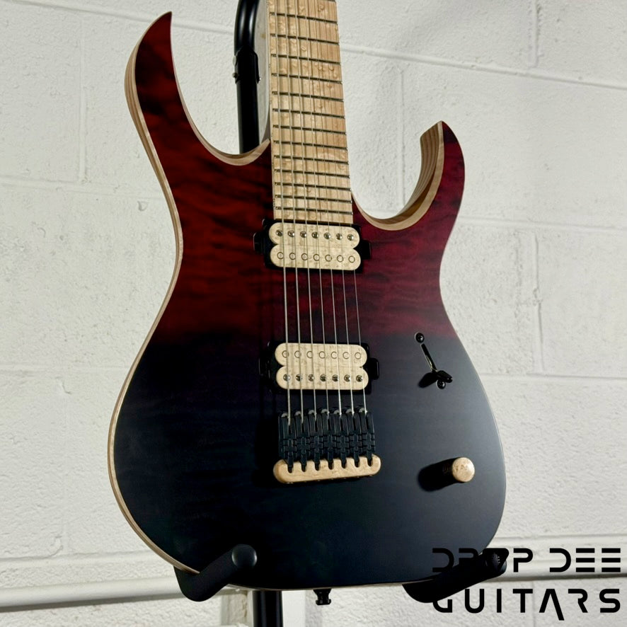 Mayones Duvell Elite 7 7-String Electric Guitar w/ Case - Red/Black Fade