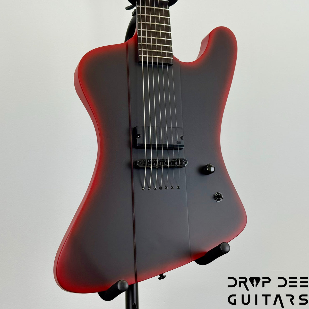ESP LTD Phoenix-7 Baritone Black Metal 7-String Electric Guitar - Black Red Burst Satin