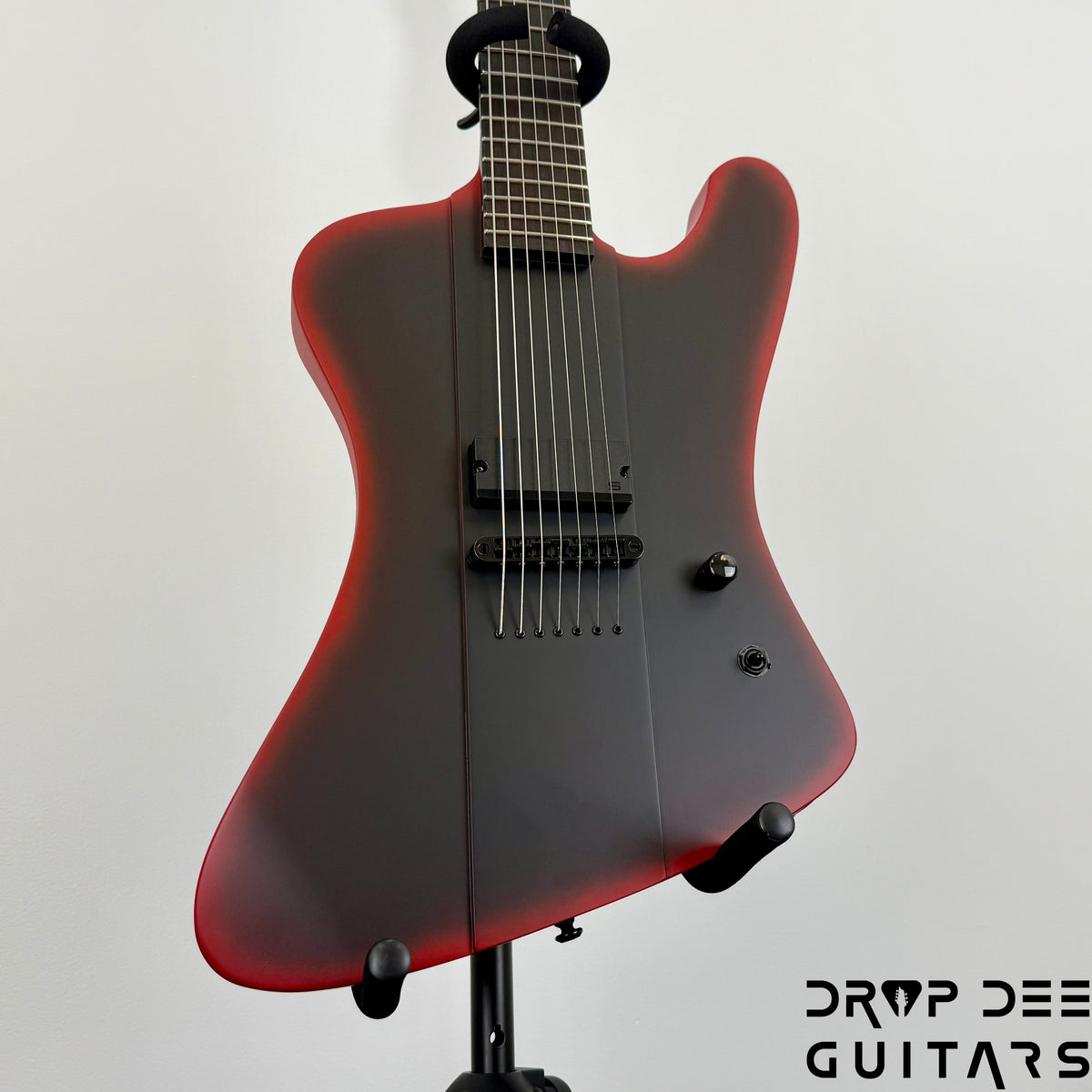 ESP LTD Phoenix-7 Baritone Black Metal 7-String Electric Guitar - Black Red Burst Satin