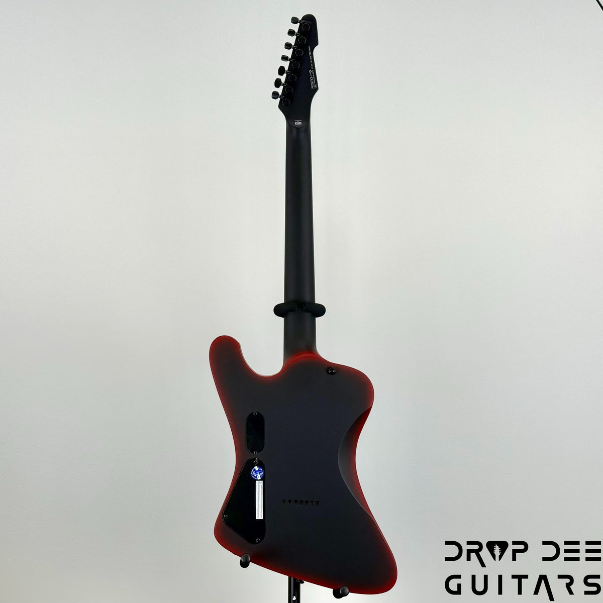 ESP LTD Phoenix-7 Baritone Black Metal 7-String Electric Guitar - Black Red Burst Satin