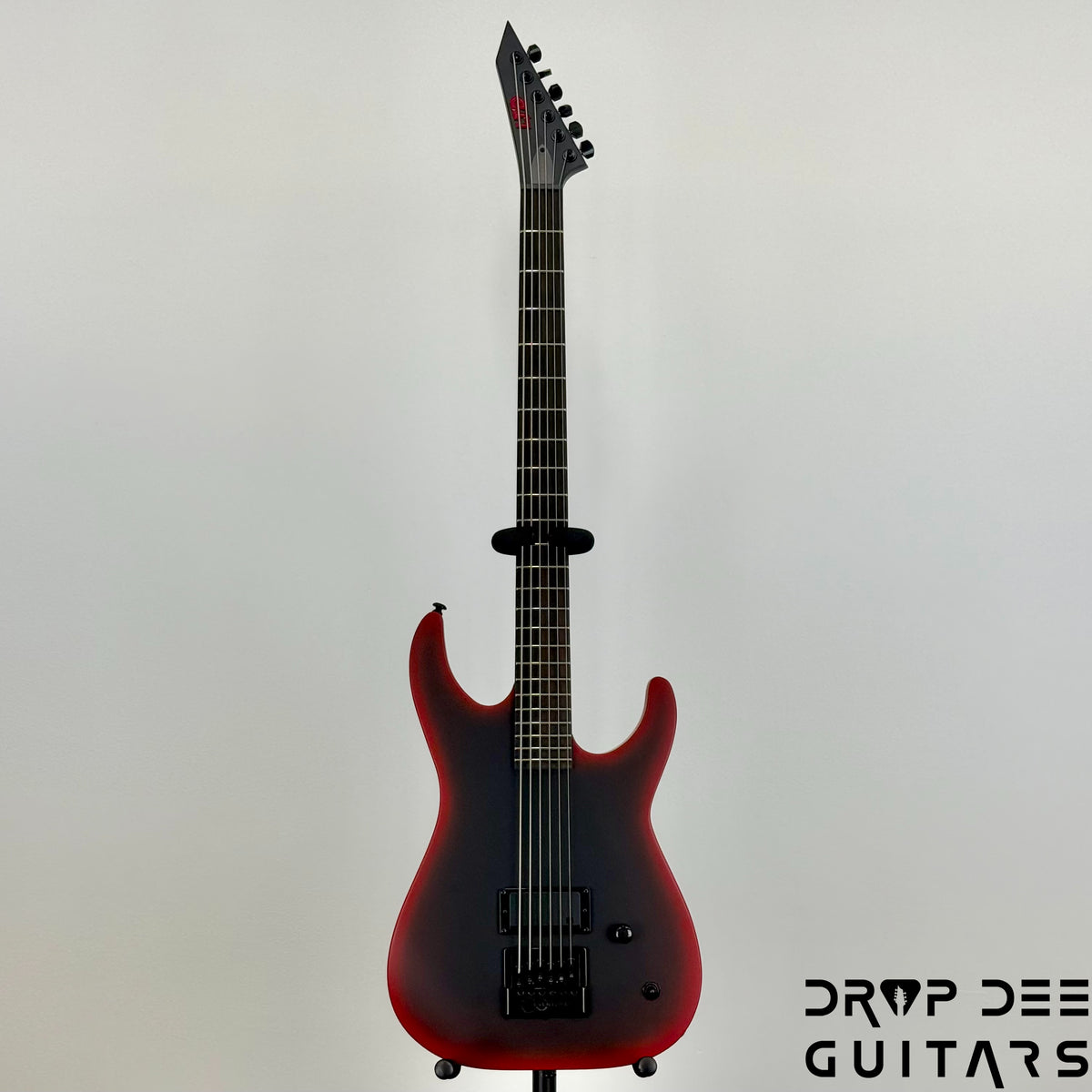 ESP LTD M-6 Evertune 30" Baritone Black Metal Electric Guitar - Black Red Burst Satin