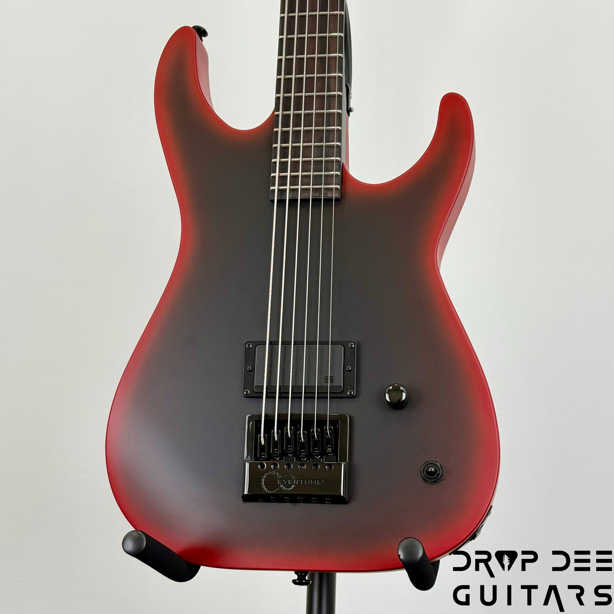 ESP LTD M-6 Evertune 30" Baritone Black Metal Electric Guitar - Black Red Burst Satin