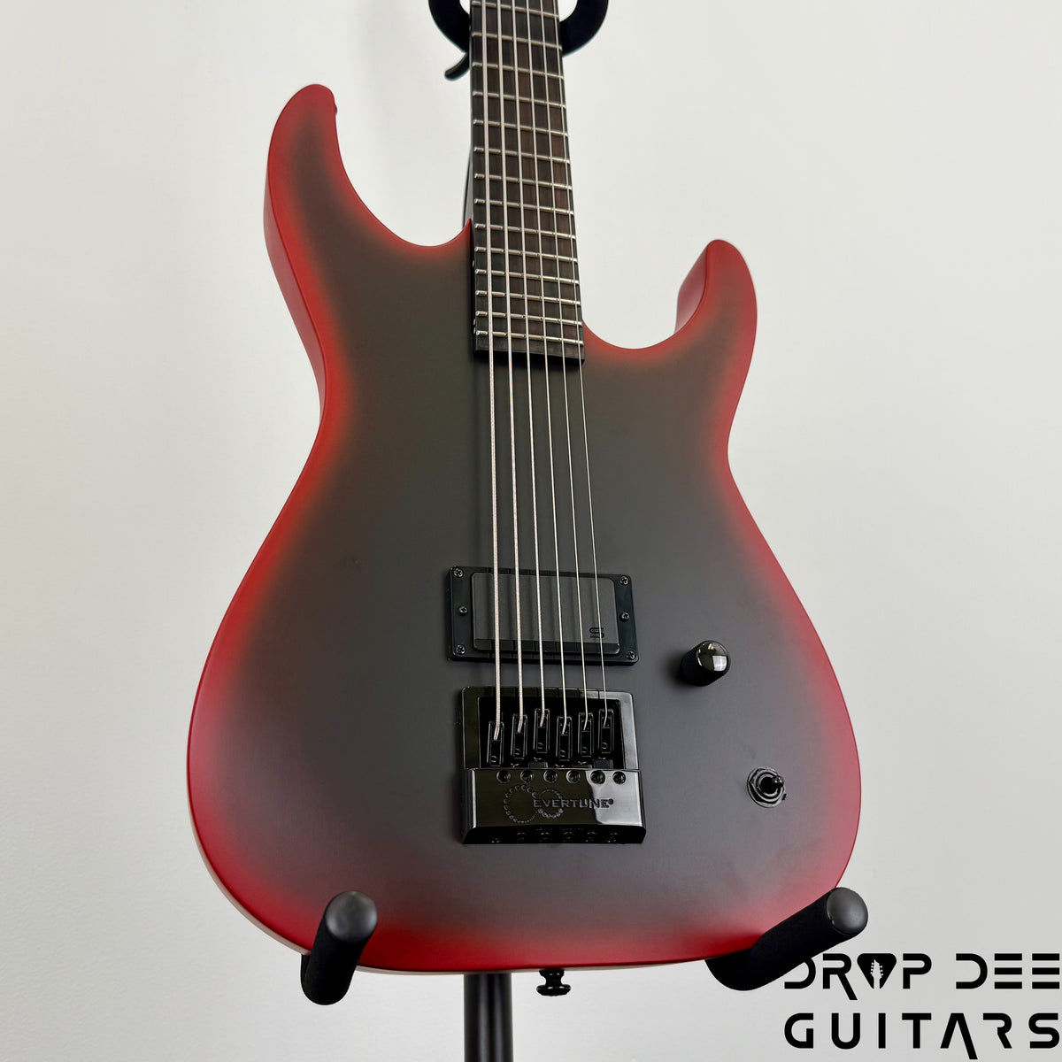 ESP LTD M-6 Evertune 30" Baritone Black Metal Electric Guitar - Black Red Burst Satin