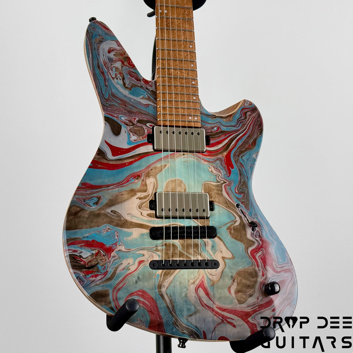 Mayones Jassper Elite 7 Baritone Electric Guitar w/ Case - Trans NaturalFade Graphite Burst Out Gloss Swirl