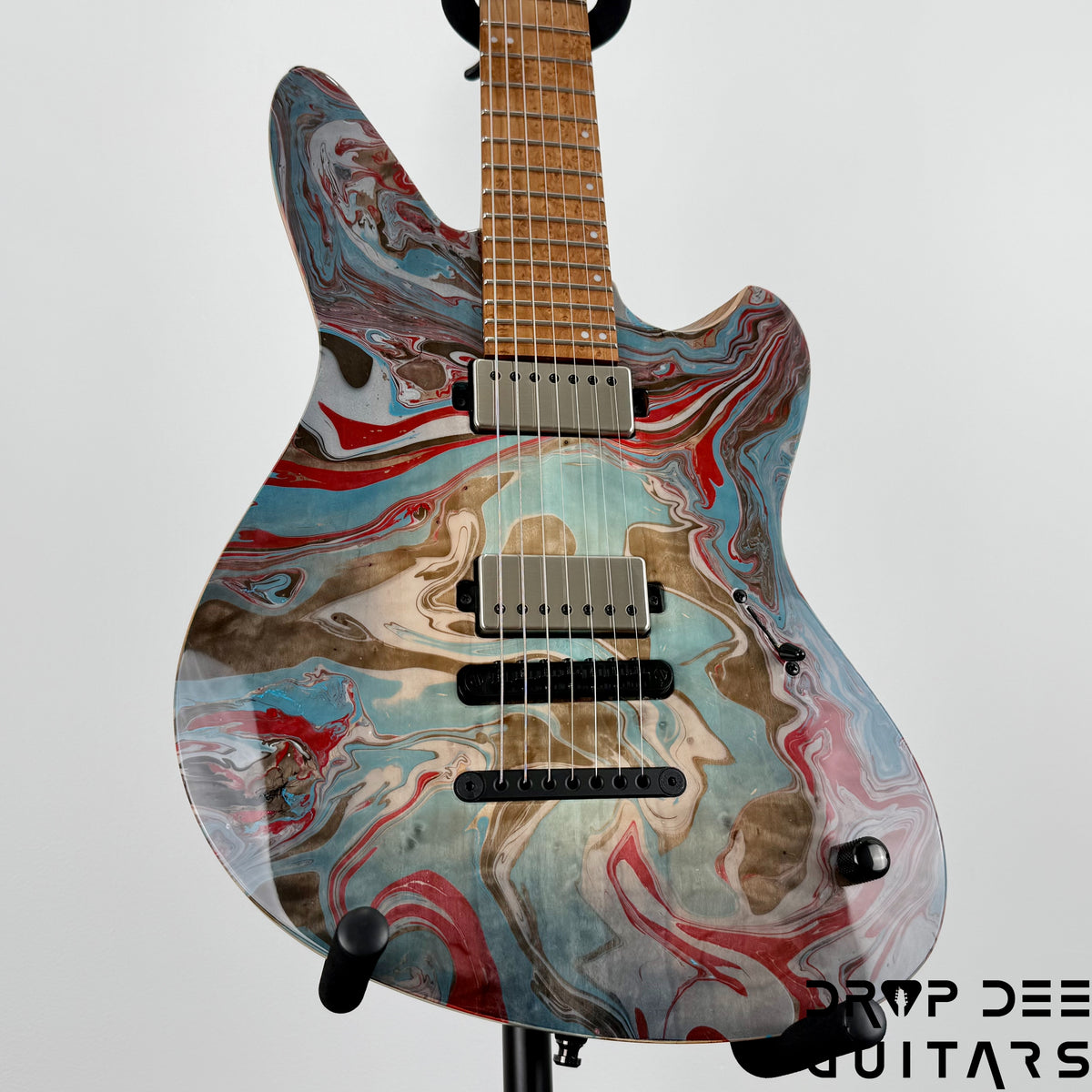 Mayones Jassper Elite 7 Baritone Electric Guitar w/ Case - Trans NaturalFade Graphite Burst Out Gloss Swirl