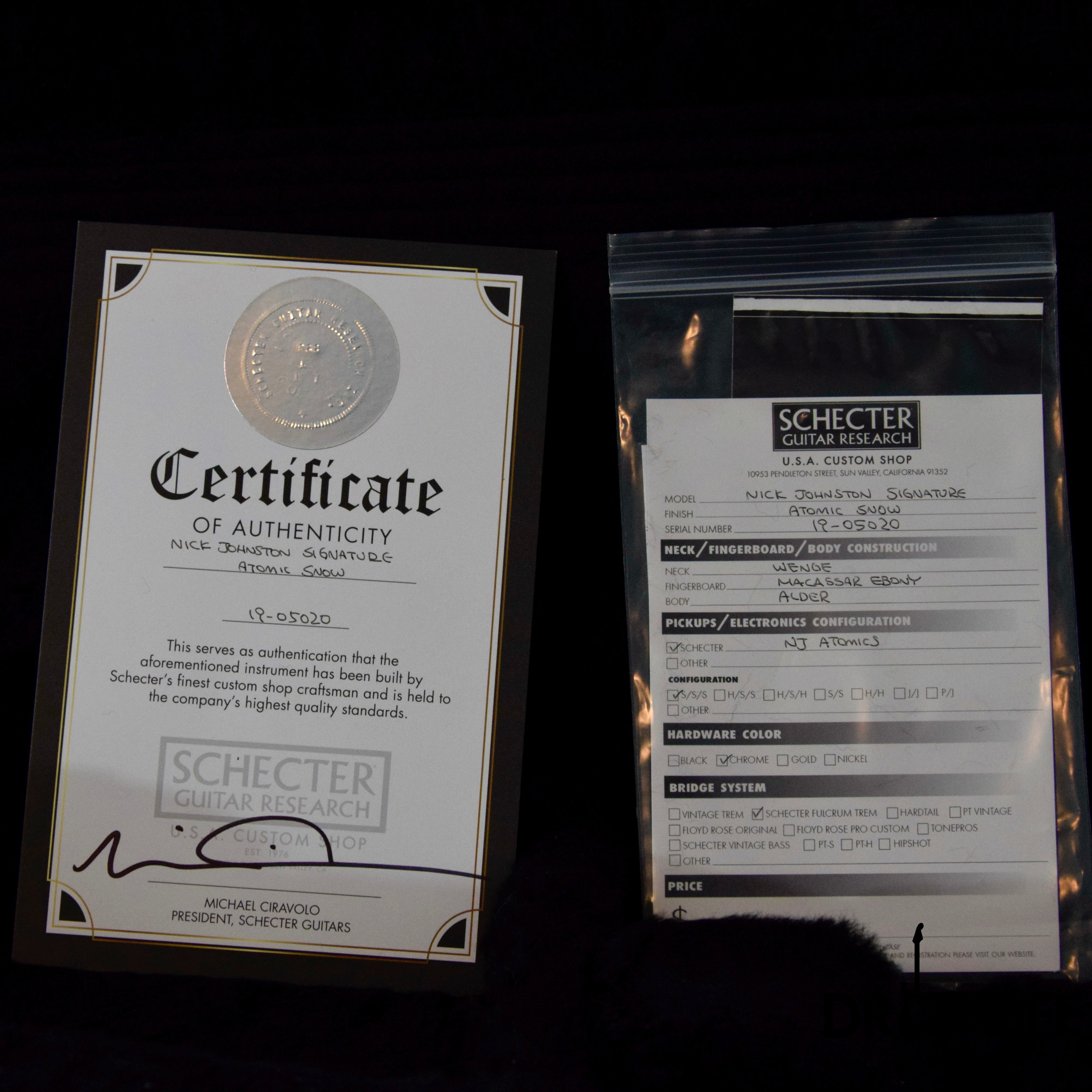 Schecter USA Custom Shop Nick Johnston Electric Guitar w/ Case