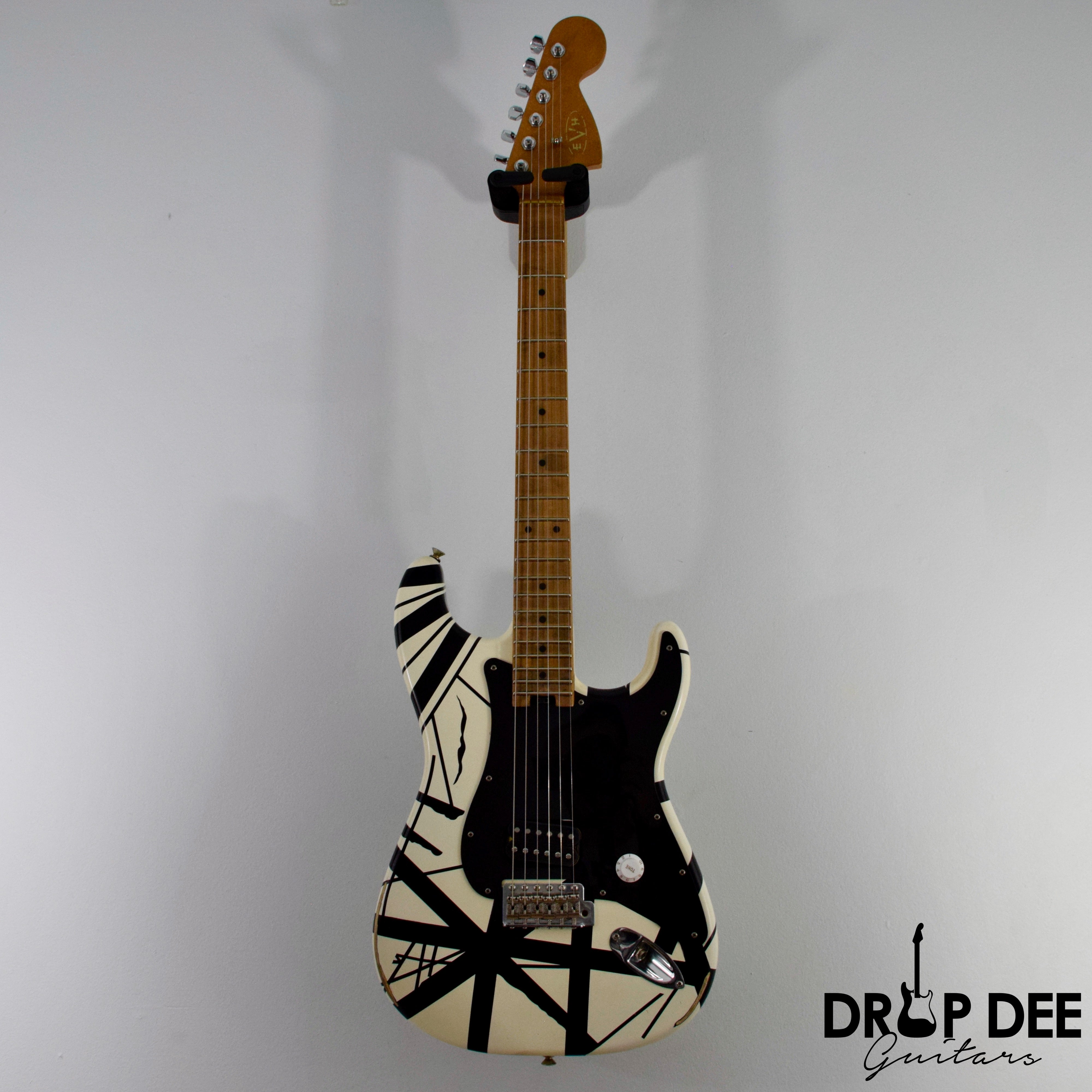 EVH Striped Series '78 Eruption Electric Guitar w/ Bag - White w/ Black Stripes Relic
