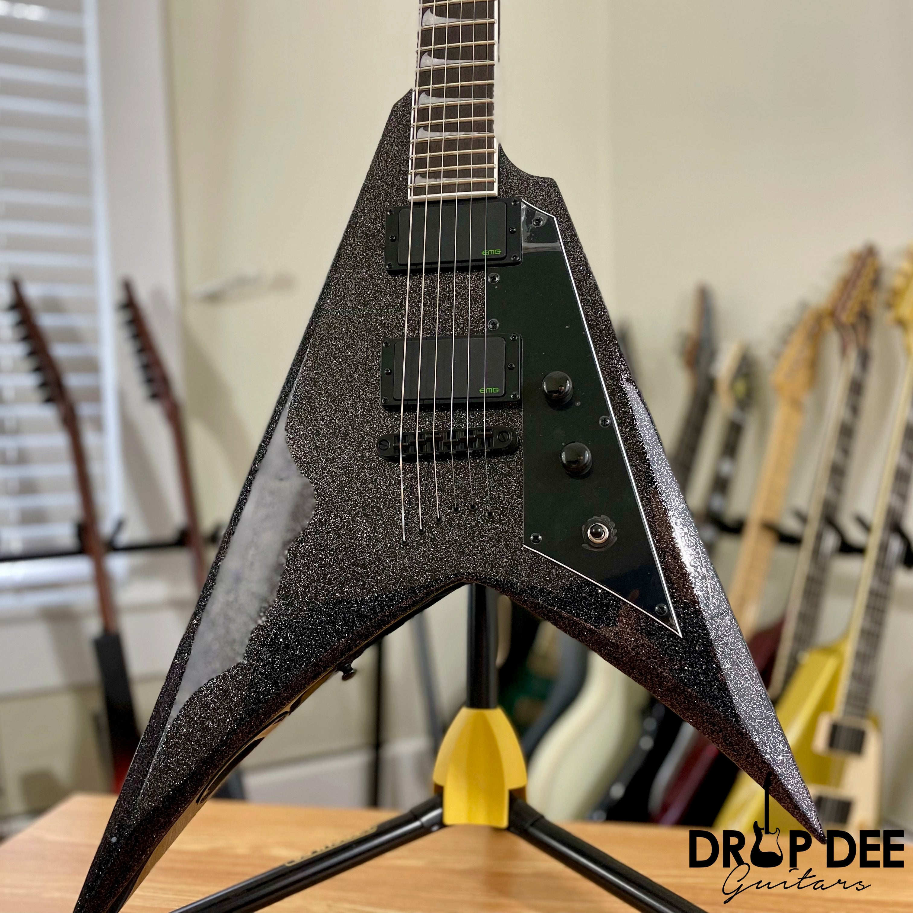 ESP LTD Kirk Hammett Signature KH-V Electric Guitar w/ Case - Black Sparkle