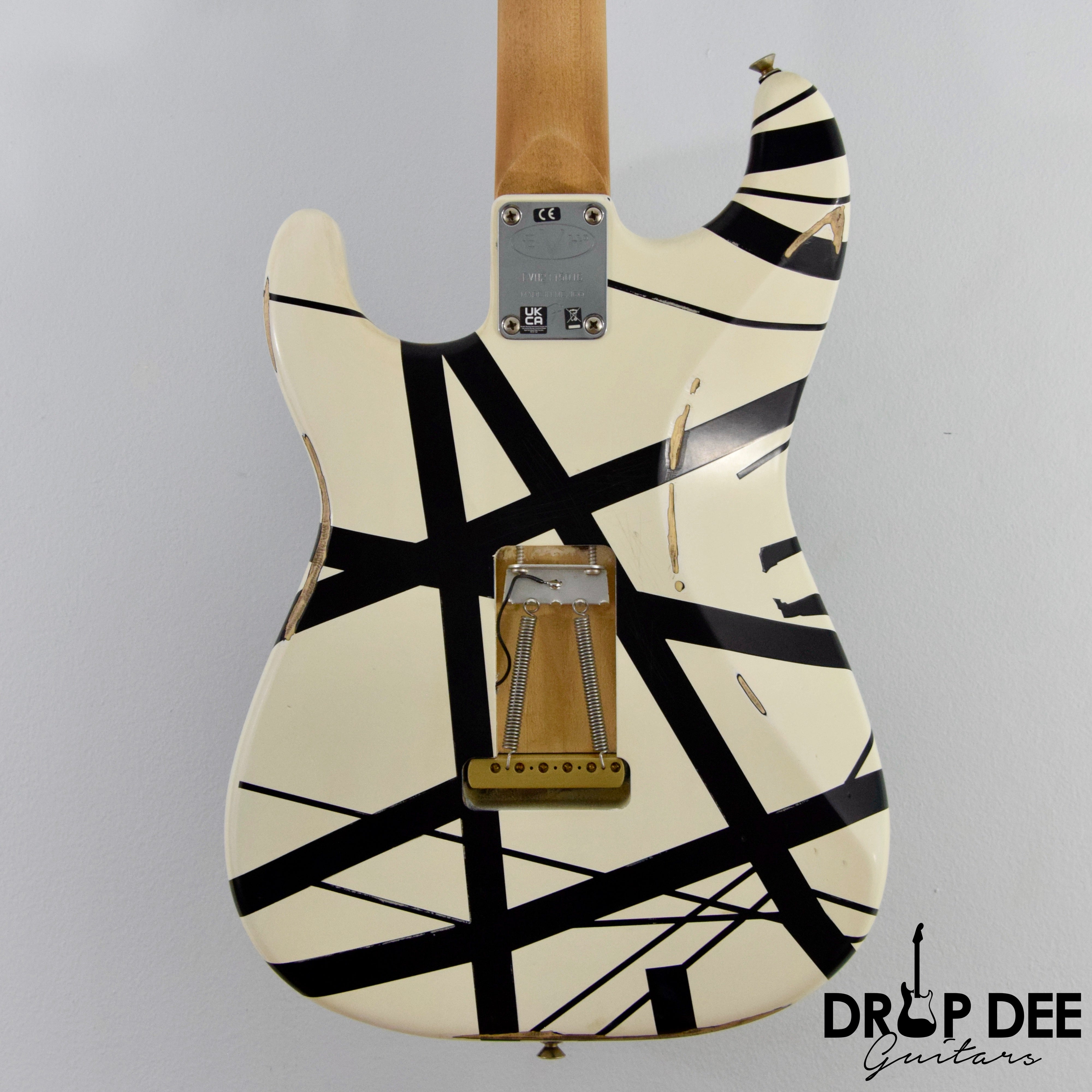 EVH Striped Series '78 Eruption Electric Guitar w/ Bag - White w/ Black Stripes Relic