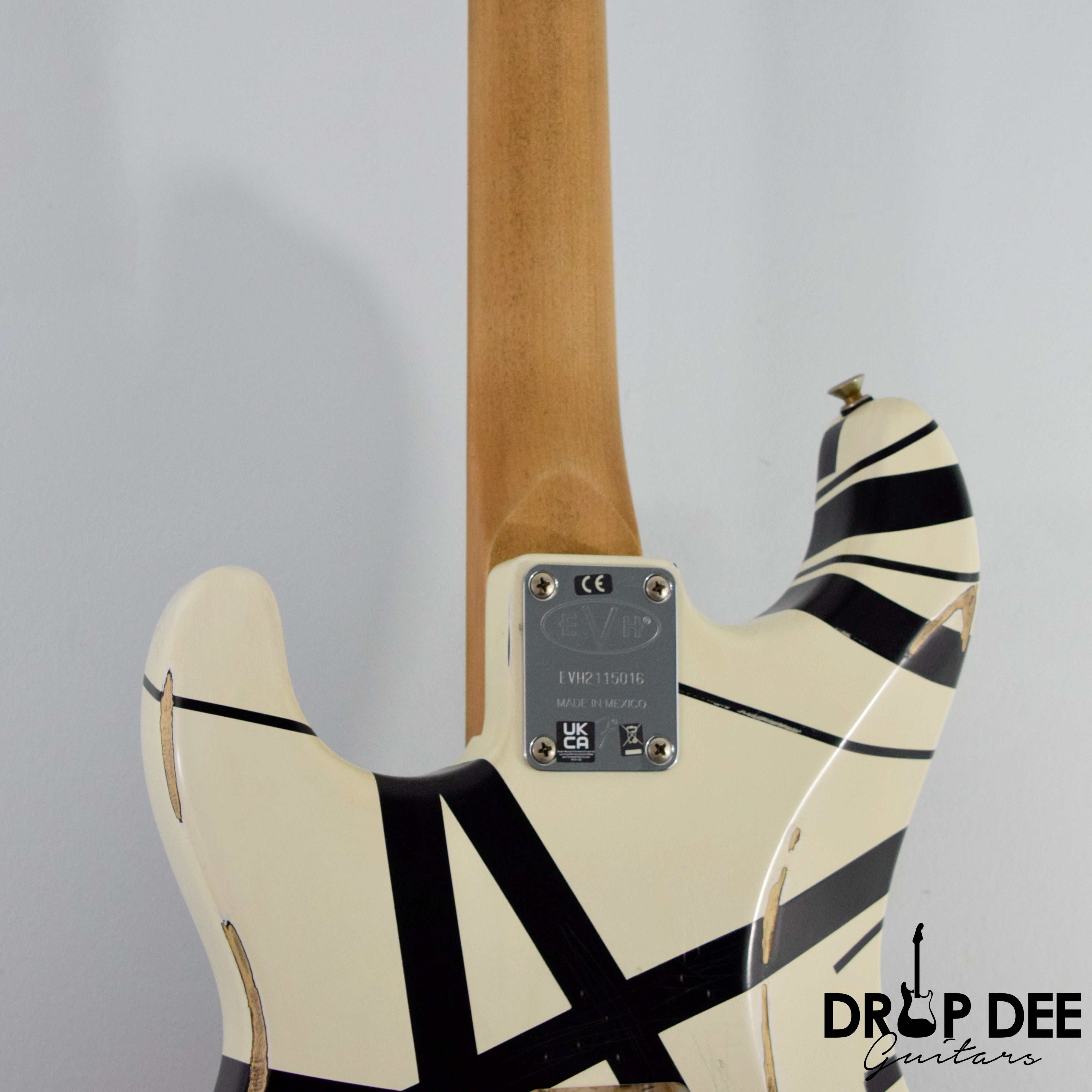 EVH Striped Series '78 Eruption Electric Guitar w/ Bag - White w/ Black Stripes Relic