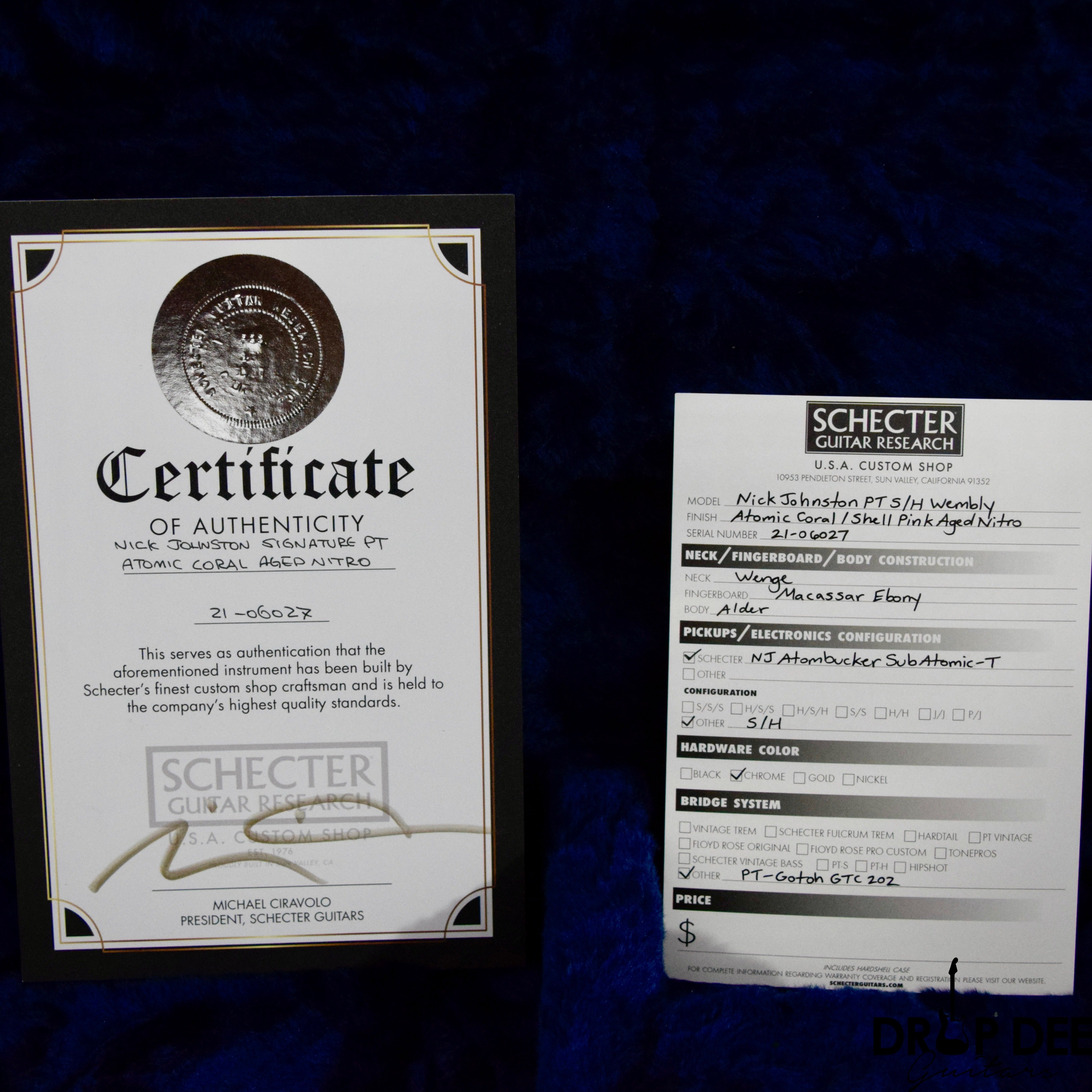 Schecter USA Custom Shop Nick Johnston Signature PT Electric Guitar w/ Case