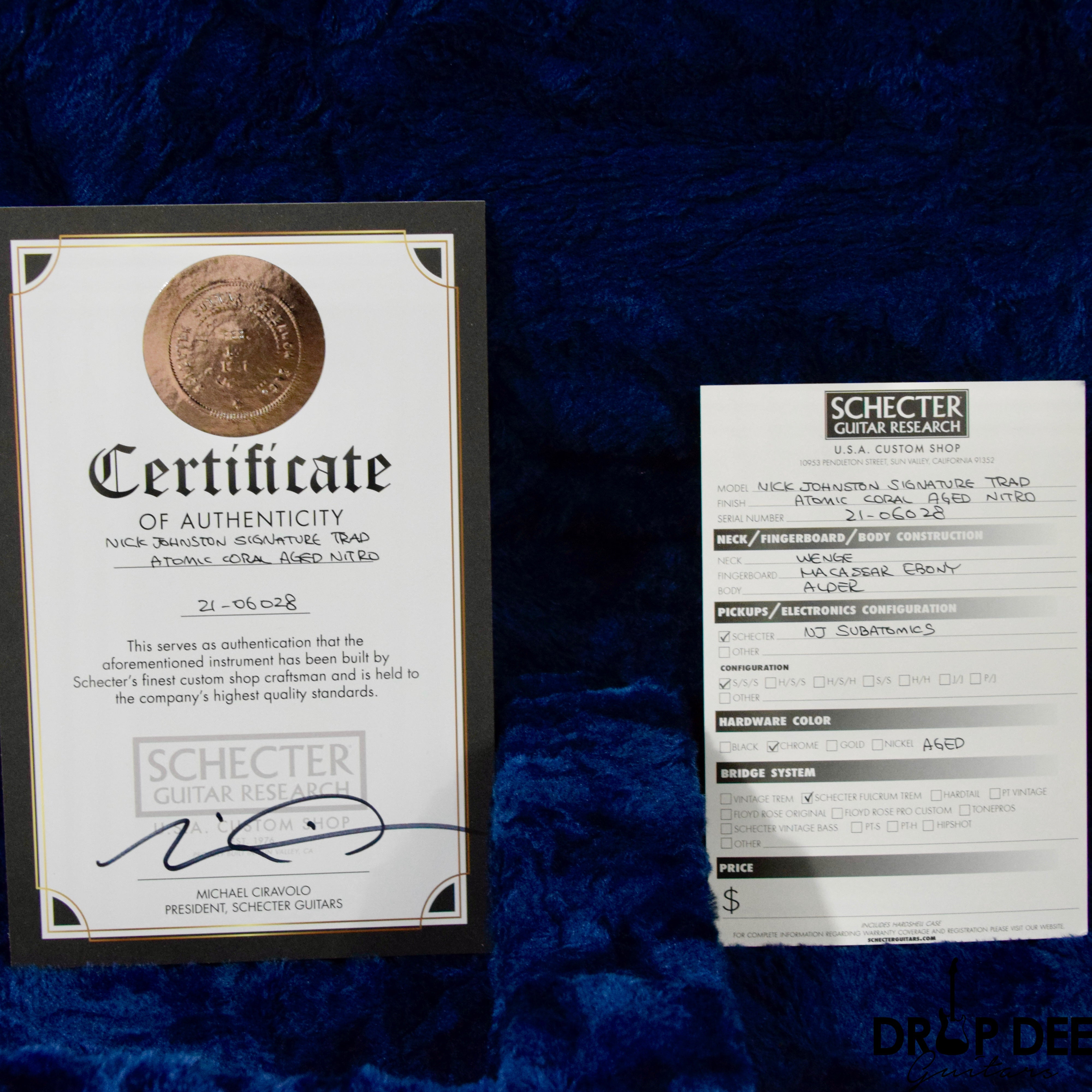 Schecter USA Custom Shop Nick Johnston Nitro Finish Electric Guitar w/ Case