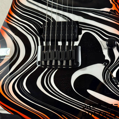 Schecter Custom Shop Sunset Extreme 6 Electric Guitar w/ Case - Black & White Swirl w/ Orange Burst