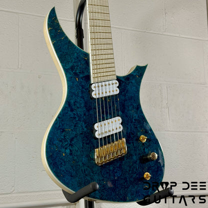 MRK Custom Shop Apodis Multiscale 7-String Electric Guitar w/ Case - Blue w/ Gold Leaf