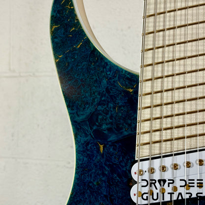 MRK Custom Shop Apodis Multiscale 7-String Electric Guitar w/ Case - Blue w/ Gold Leaf