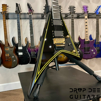 Jackson MJ Series Rhoads RR24MG Electric Guitar w/ Case - Black with Yellow Pinstripes