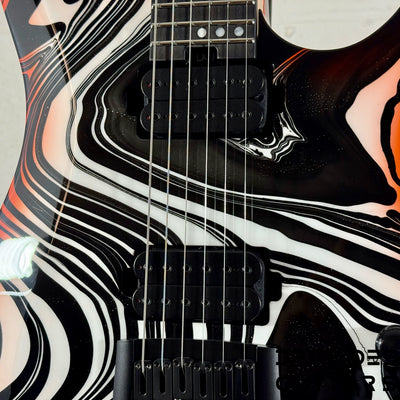 Schecter Custom Shop Sunset Extreme 6 Electric Guitar w/ Case - Black & White Swirl w/ Orange Burst