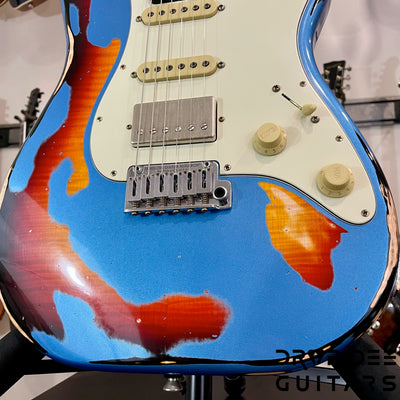 Schecter USA Custom Shop Nick Johnston Traditional Electric Guitar w/ Case - Lake Placid Blue over 3-Tone Sunburst (Heavy Relic)