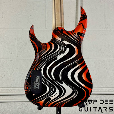 Schecter Custom Shop Sunset Extreme 6 Electric Guitar w/ Case - Black & White Swirl w/ Orange Burst