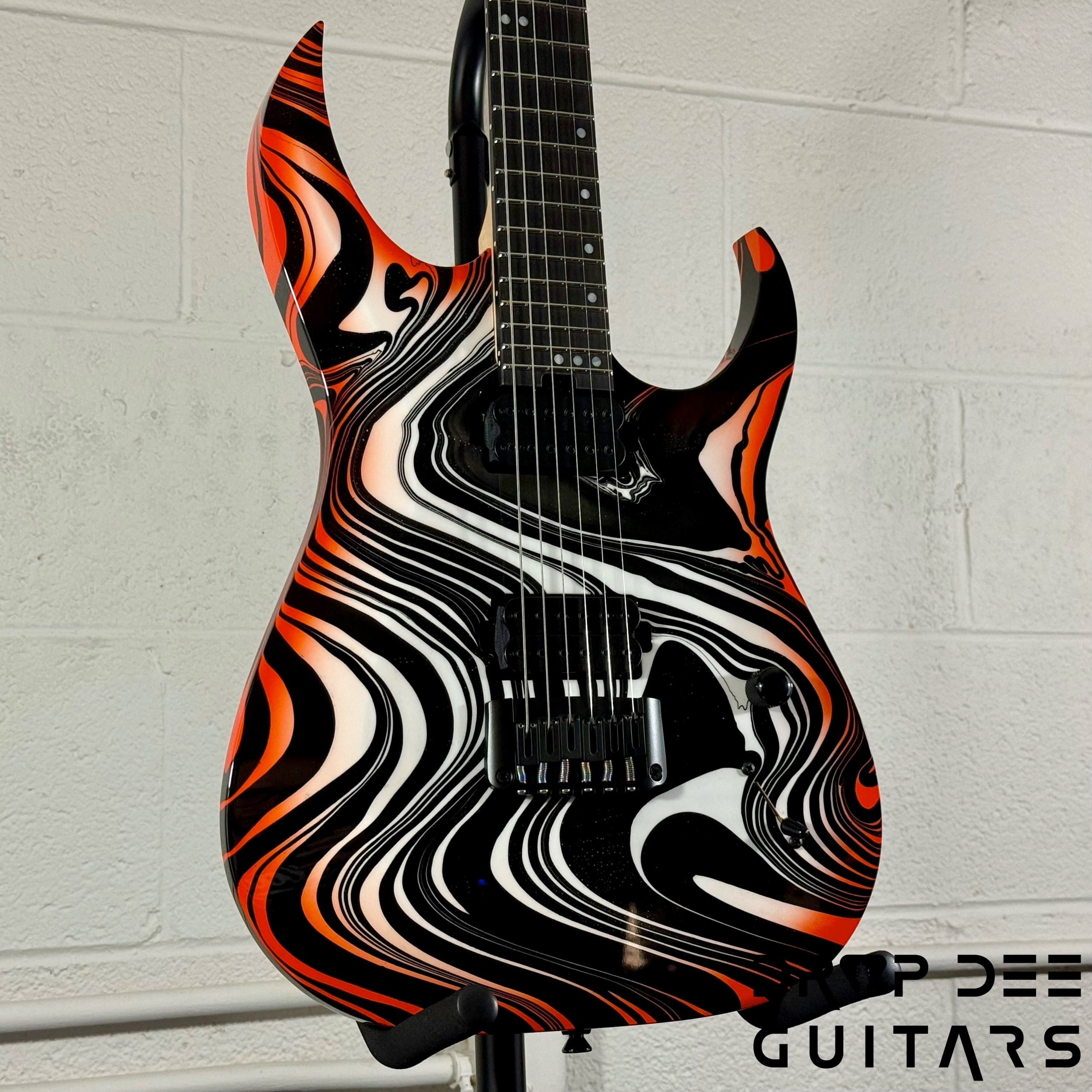 Schecter Custom Shop Sunset Extreme 6 Electric Guitar w/ Case - Black & White Swirl w/ Orange Burst