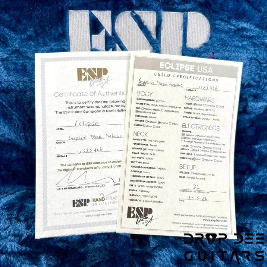 ESP USA Eclipse Electric Guitar w/ Case - Sapphire Black Metallic