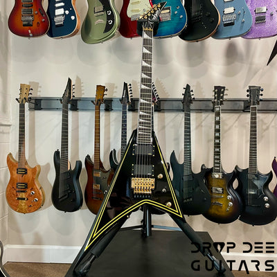 Jackson MJ Series Rhoads RR24MG Electric Guitar w/ Case - Black with Yellow Pinstripes